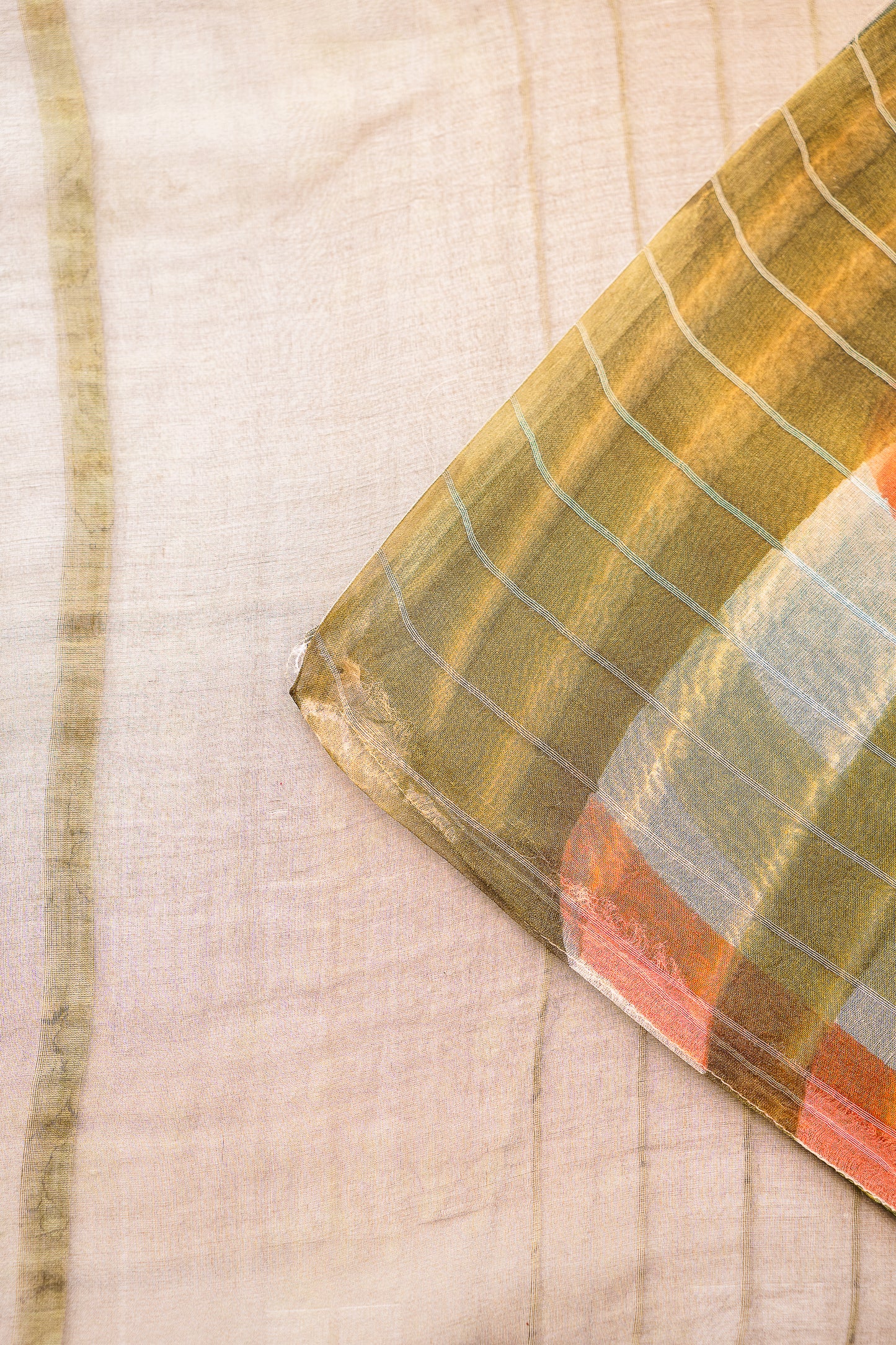 Olive Green Organza Saree with Woven Stripes