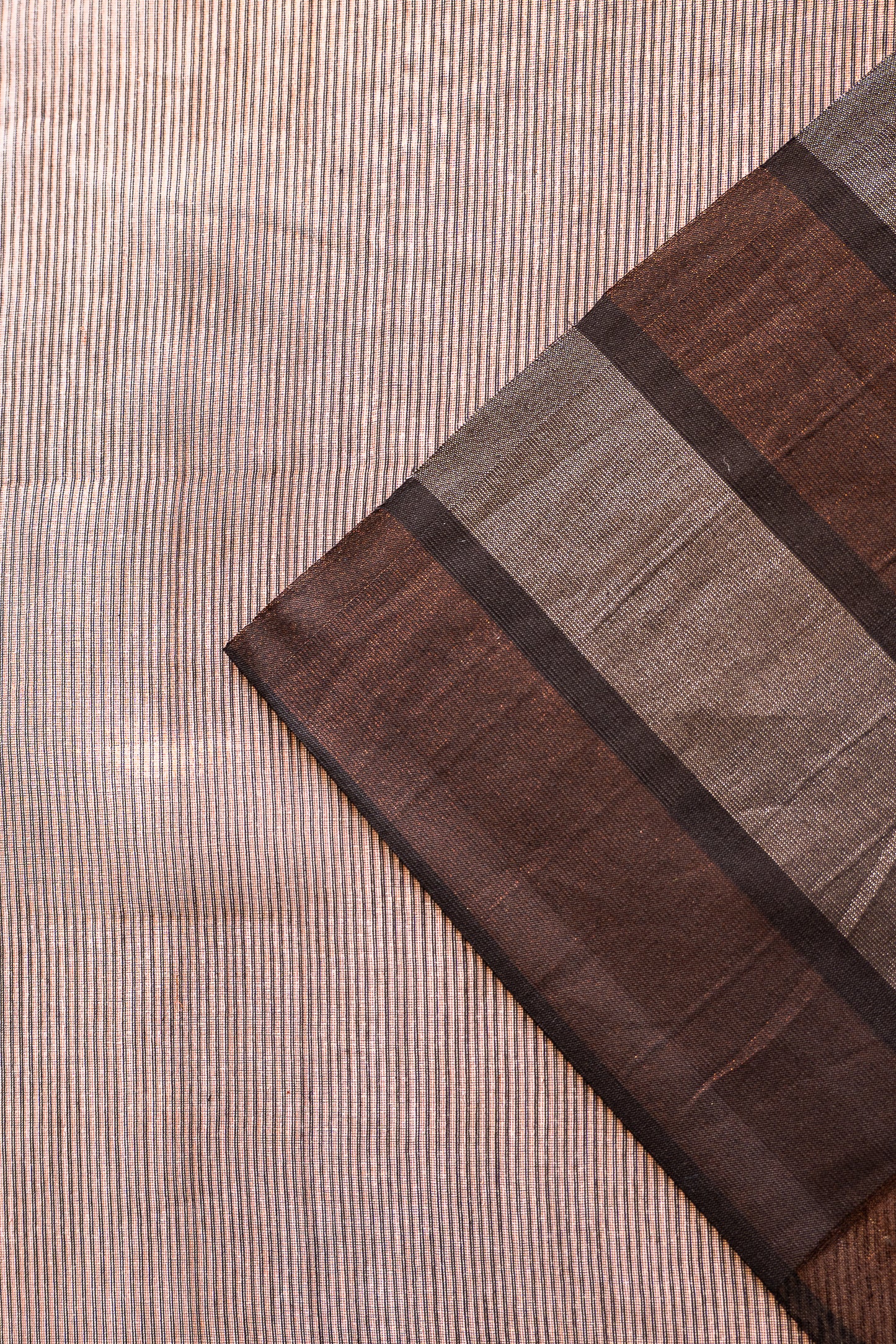 Charcoal Grey Tissue Silk Cotton Saree with Metallic copper and Metallic Silver Stripes