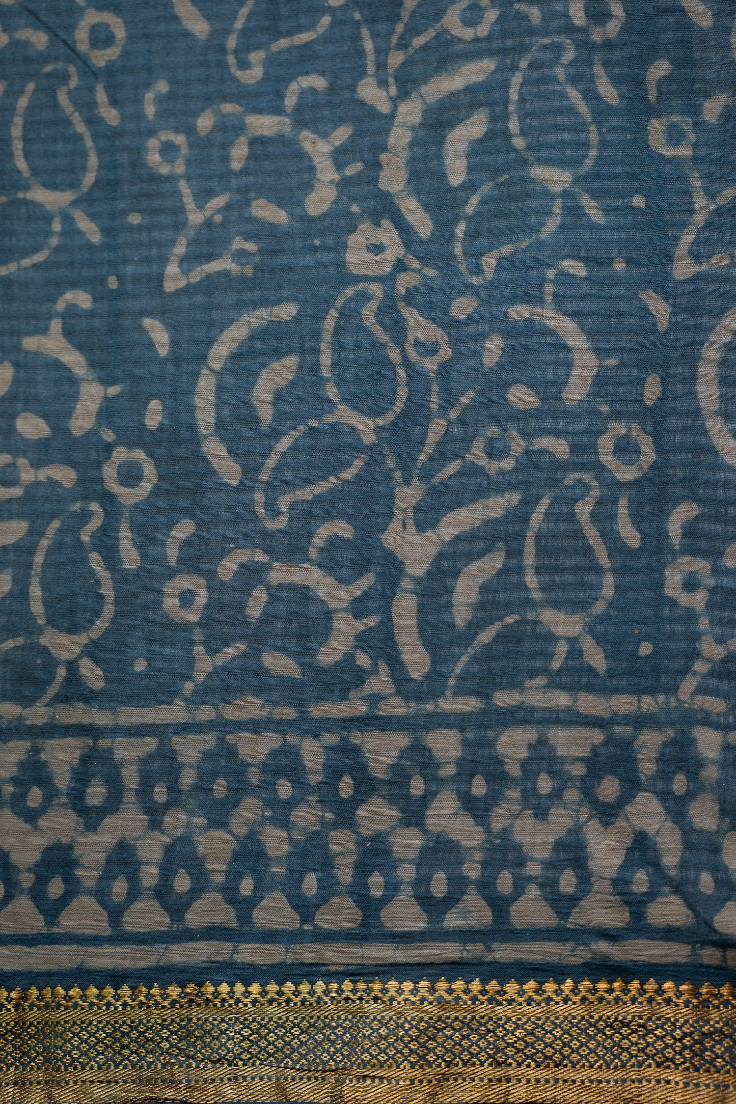 Dusty Steel Blue Mangalagiri Cotton Saree Featuring an All Over Dabu Print
