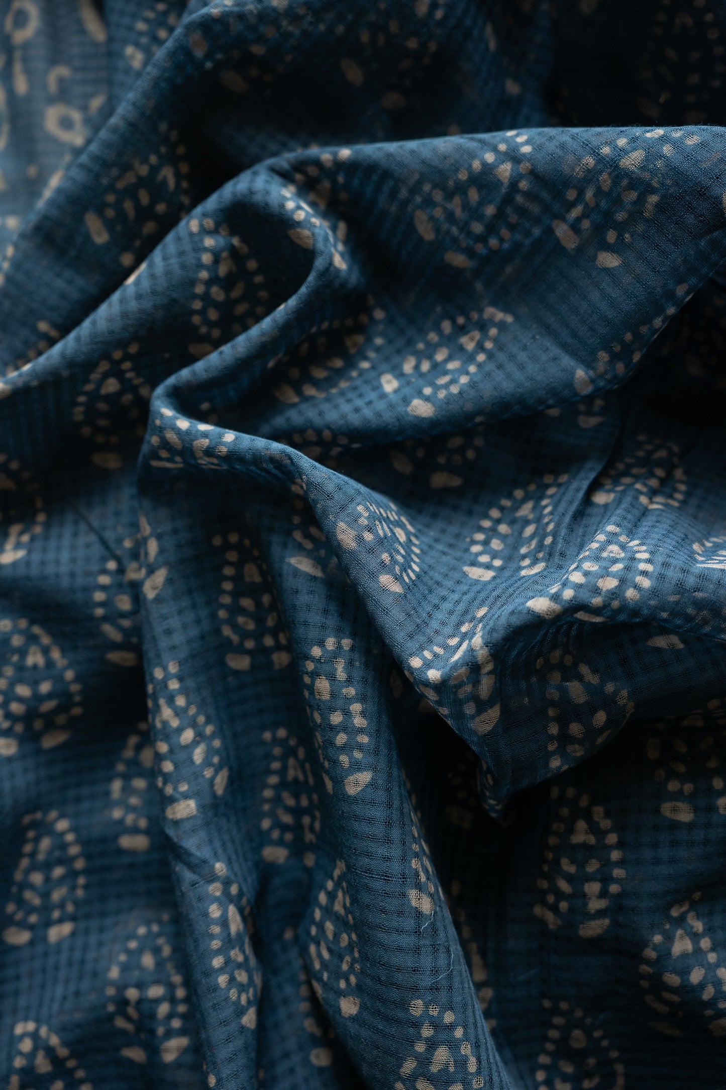 Dusty Steel Blue Mangalagiri Cotton Saree Featuring an All Over Dabu Print