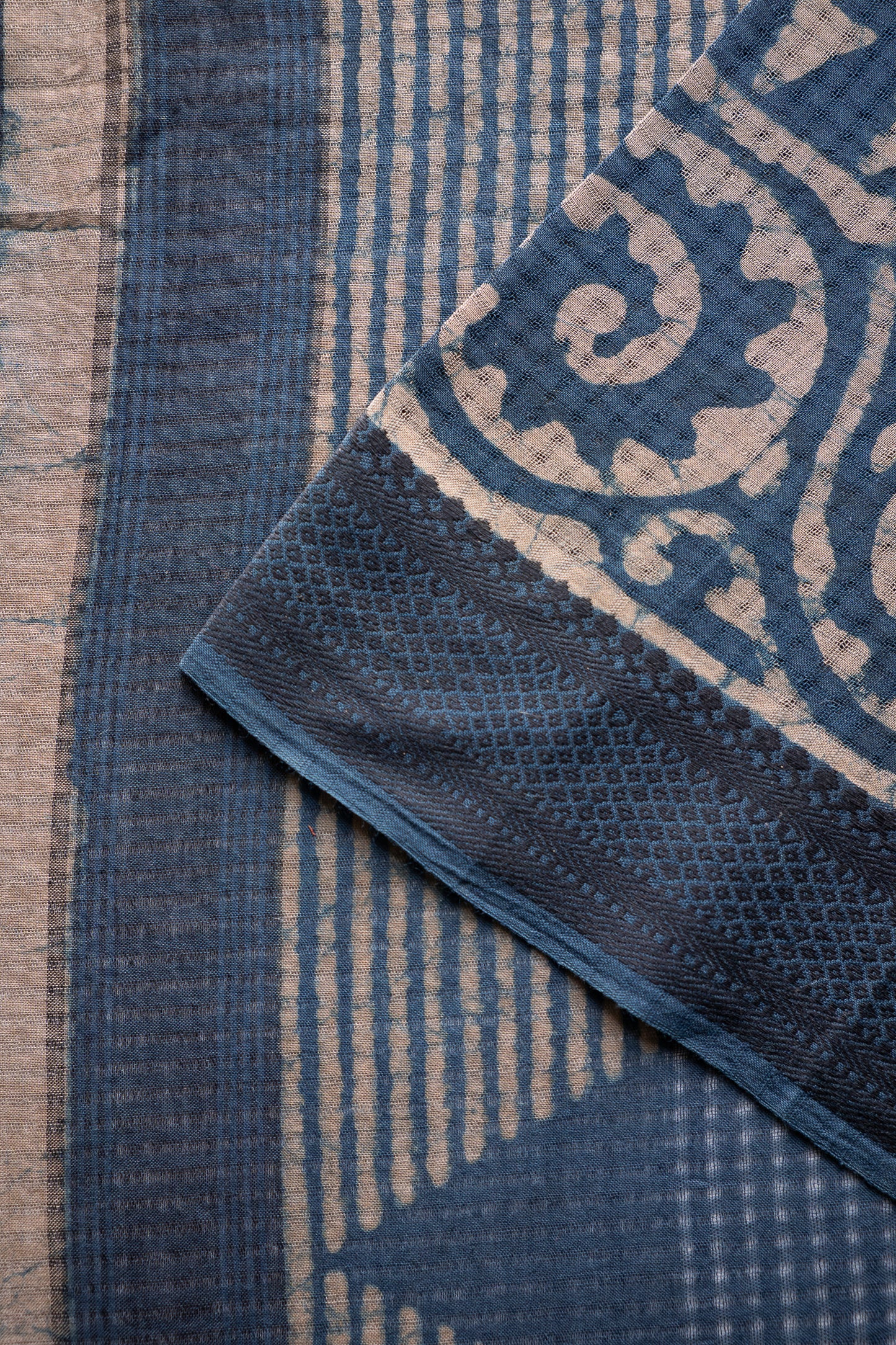 Muted Indigo Blue Mangalagiri Cotton Saree Featuring an All Over Dabu Print