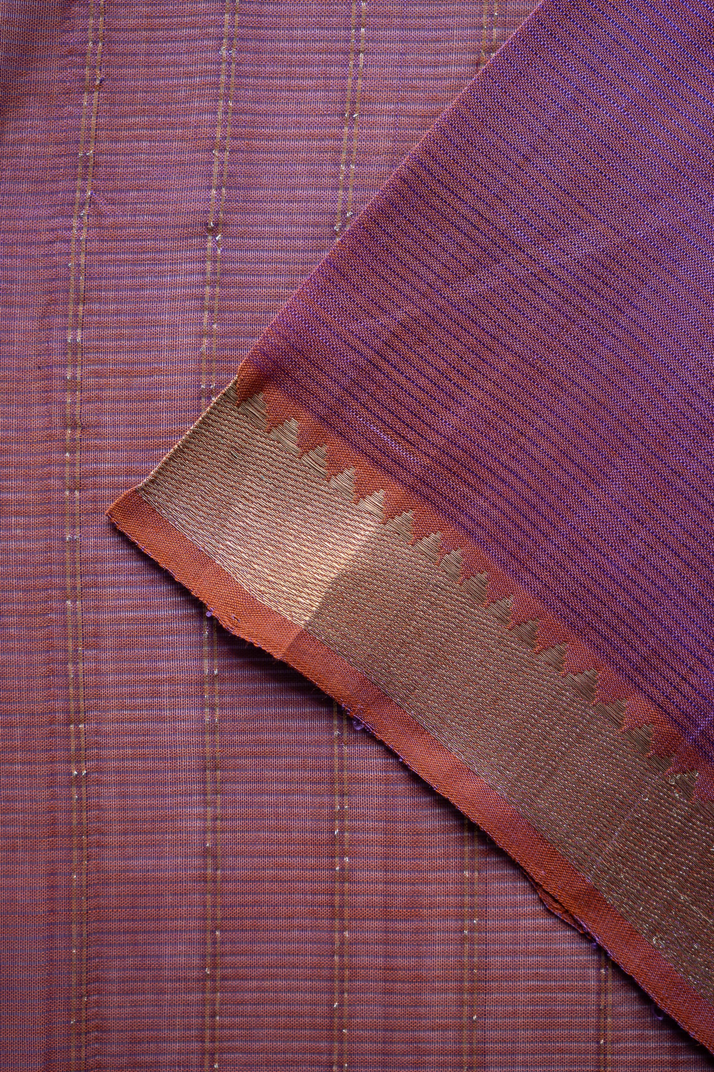 Royal Plum Mangalgiri Silk Cotton Saree with Silver Zari Border and Striped Pallu