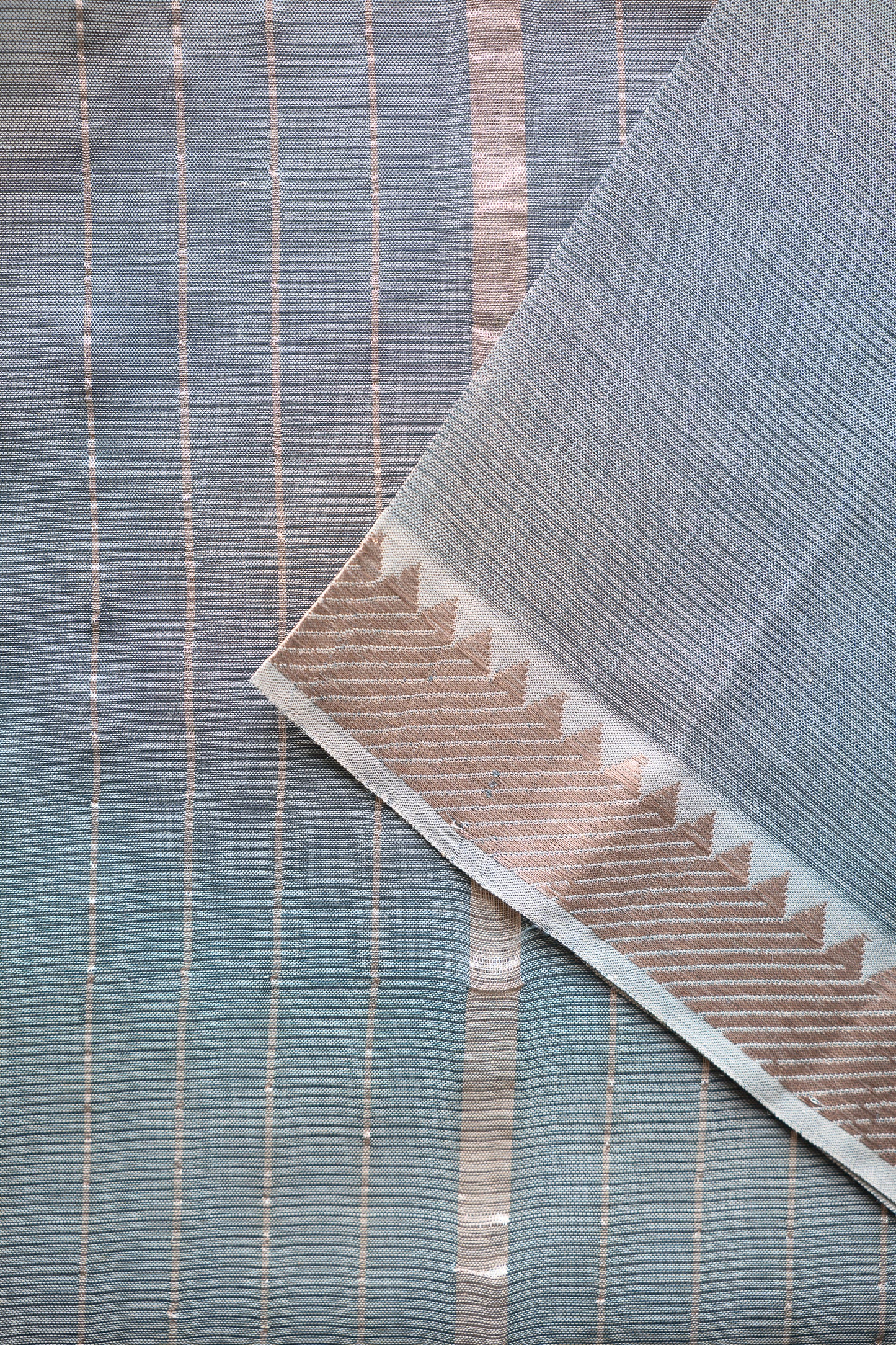 Misty Slate Grey Mangalagiri Silk Cotton Saree with Dull Gold Zari Border and Striped Pallu
