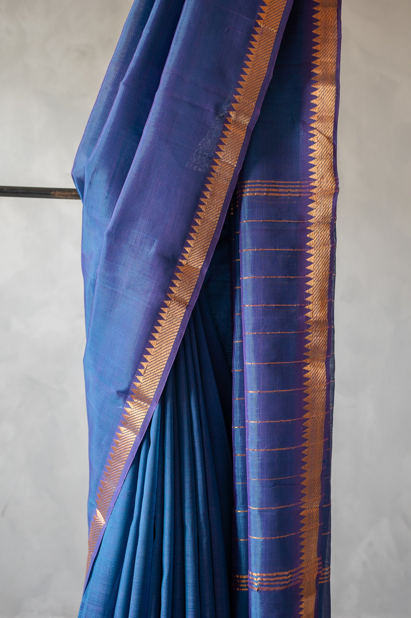 Blue Plain Mangalagiri Silk Cotton with Zari Border Saree