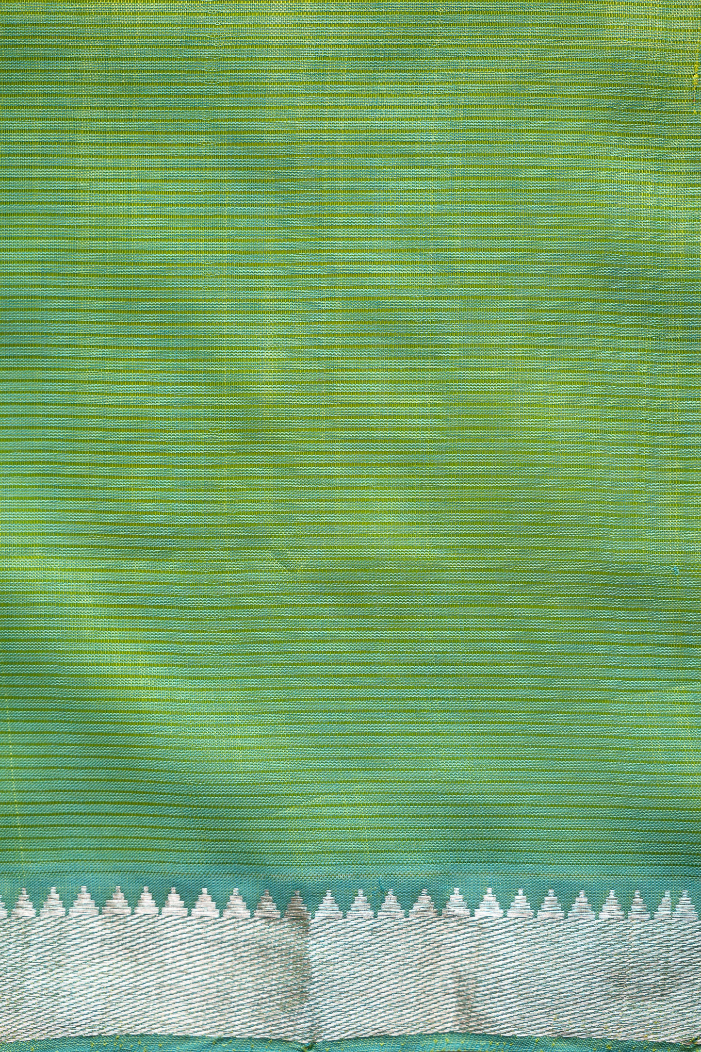 Bright Fern Green Mangalgiri Silk Cotton Saree with Silver Zari Striped Pallu and Border