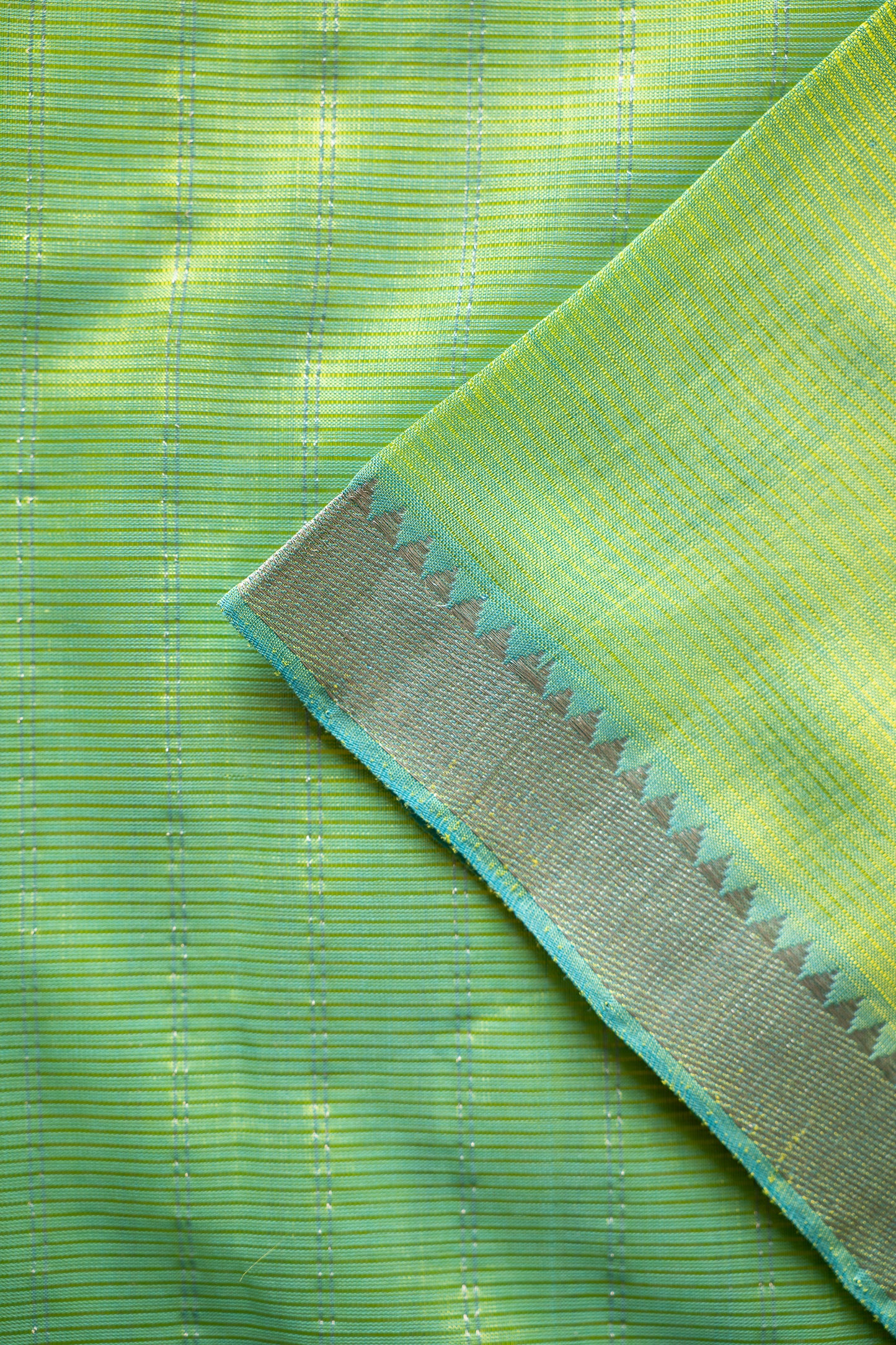 Bright Fern Green Mangalgiri Silk Cotton Saree with Silver Zari Striped Pallu and Border
