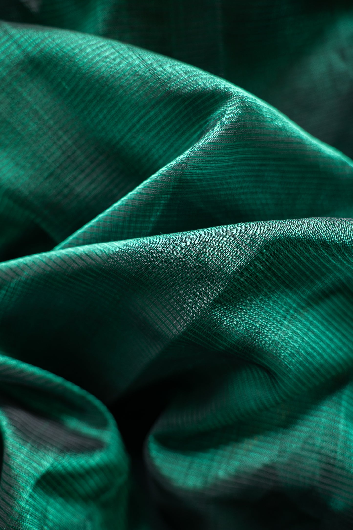 Emerald Green Mangalgiri Silk Cotton Saree with Gold Zari Striped Pallu and Border