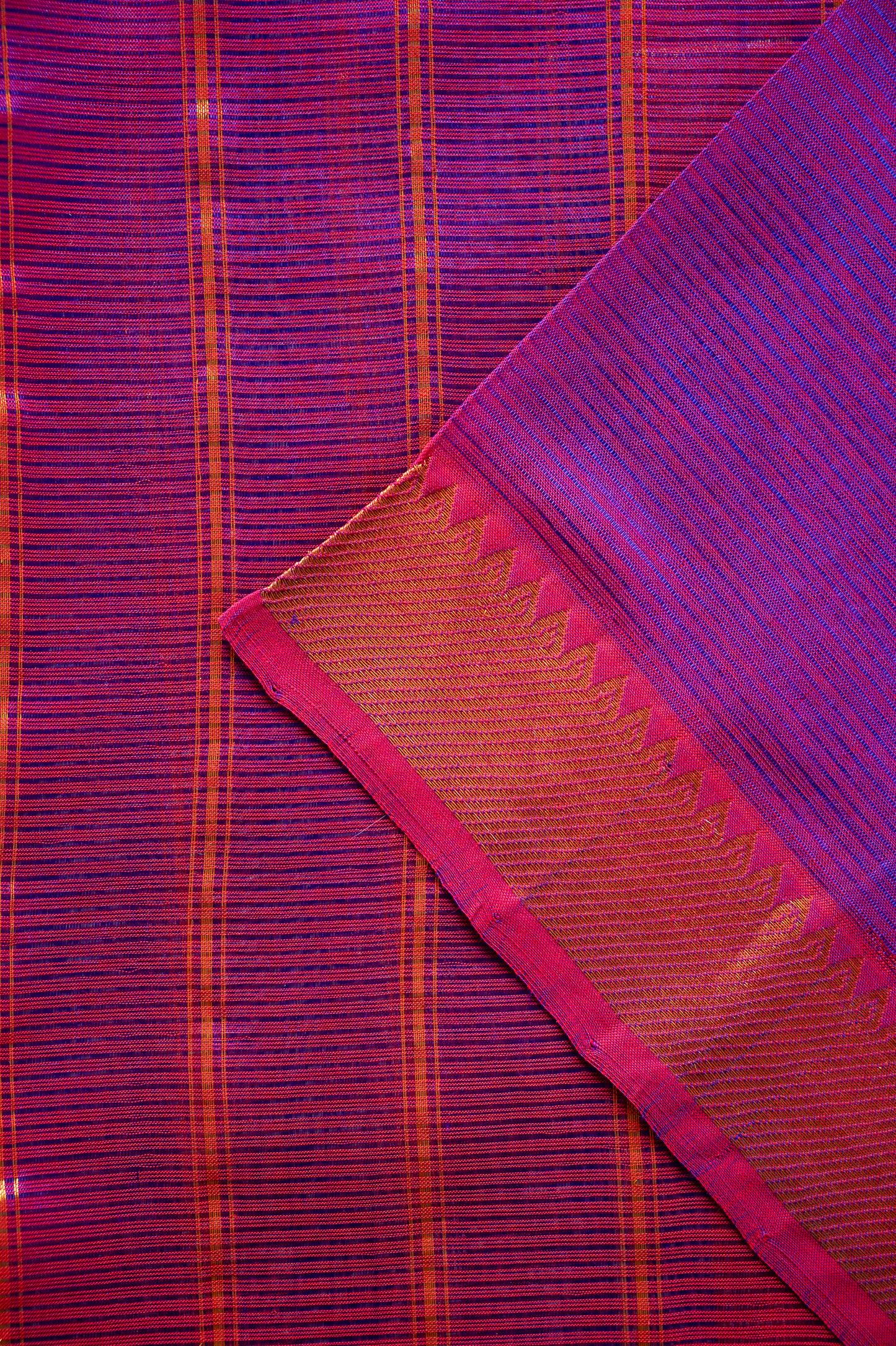 Electric Purple Mangalgiri Silk Cotton Saree with Gold Zari Striped Pallu and Border