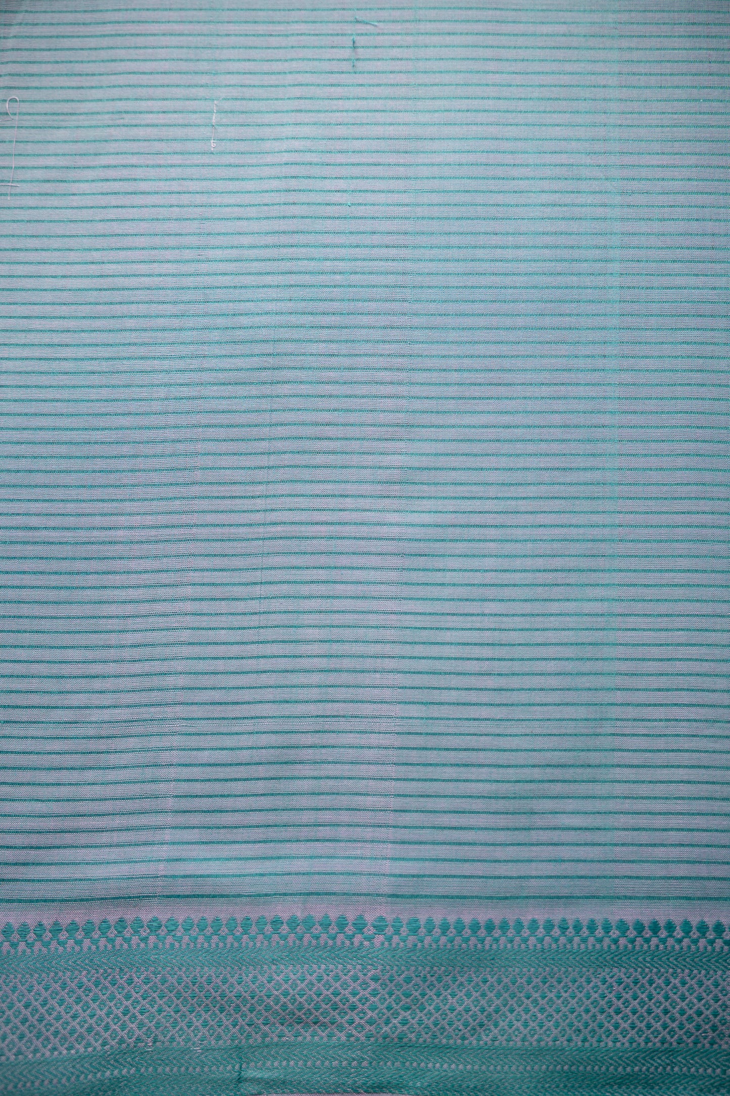 Lilac Mangalgiri Cotton Saree with Teal Border and Striped Pallu
