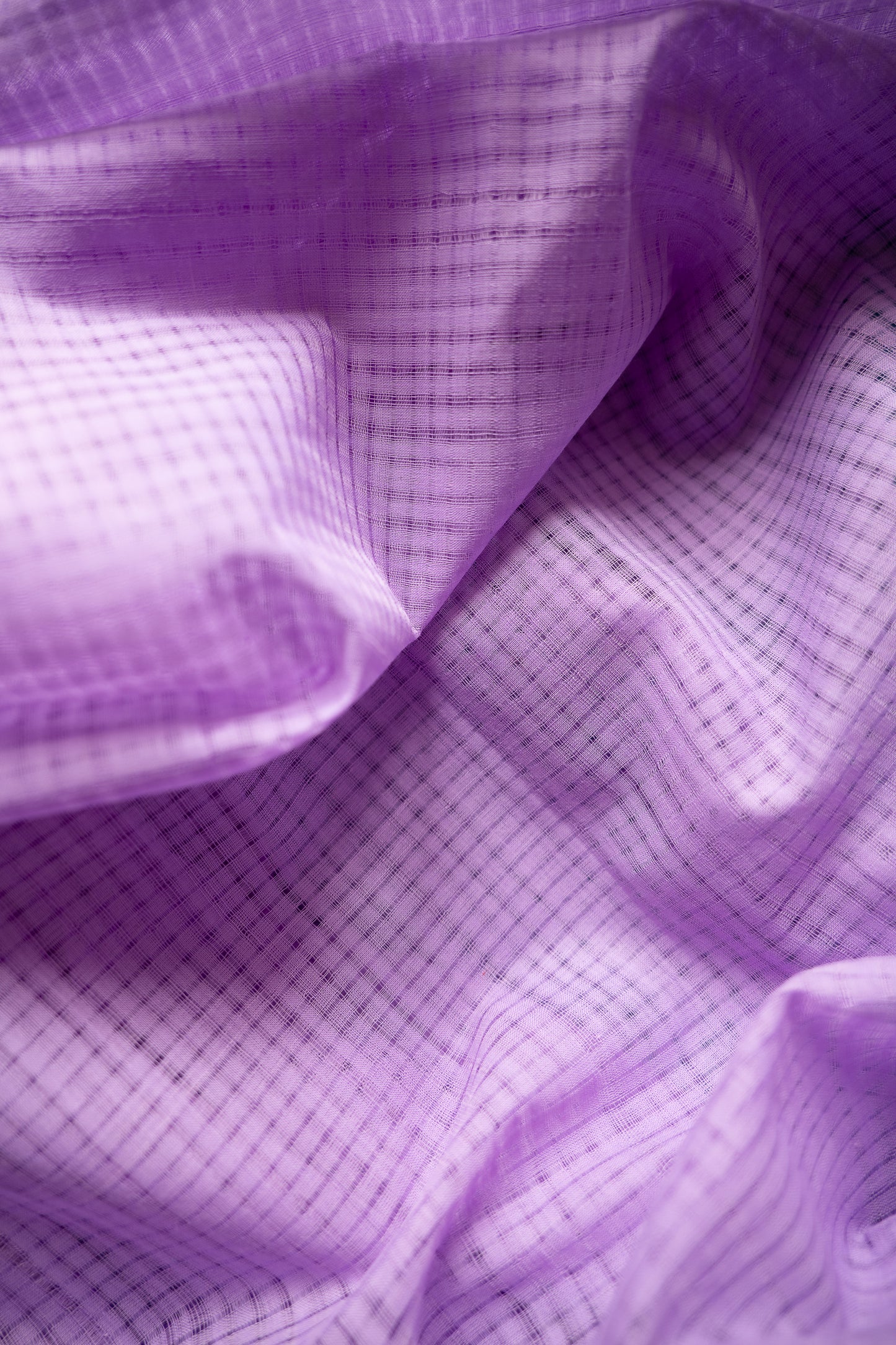 Lilac Mangalgiri Cotton Saree with Teal Border and Striped Pallu
