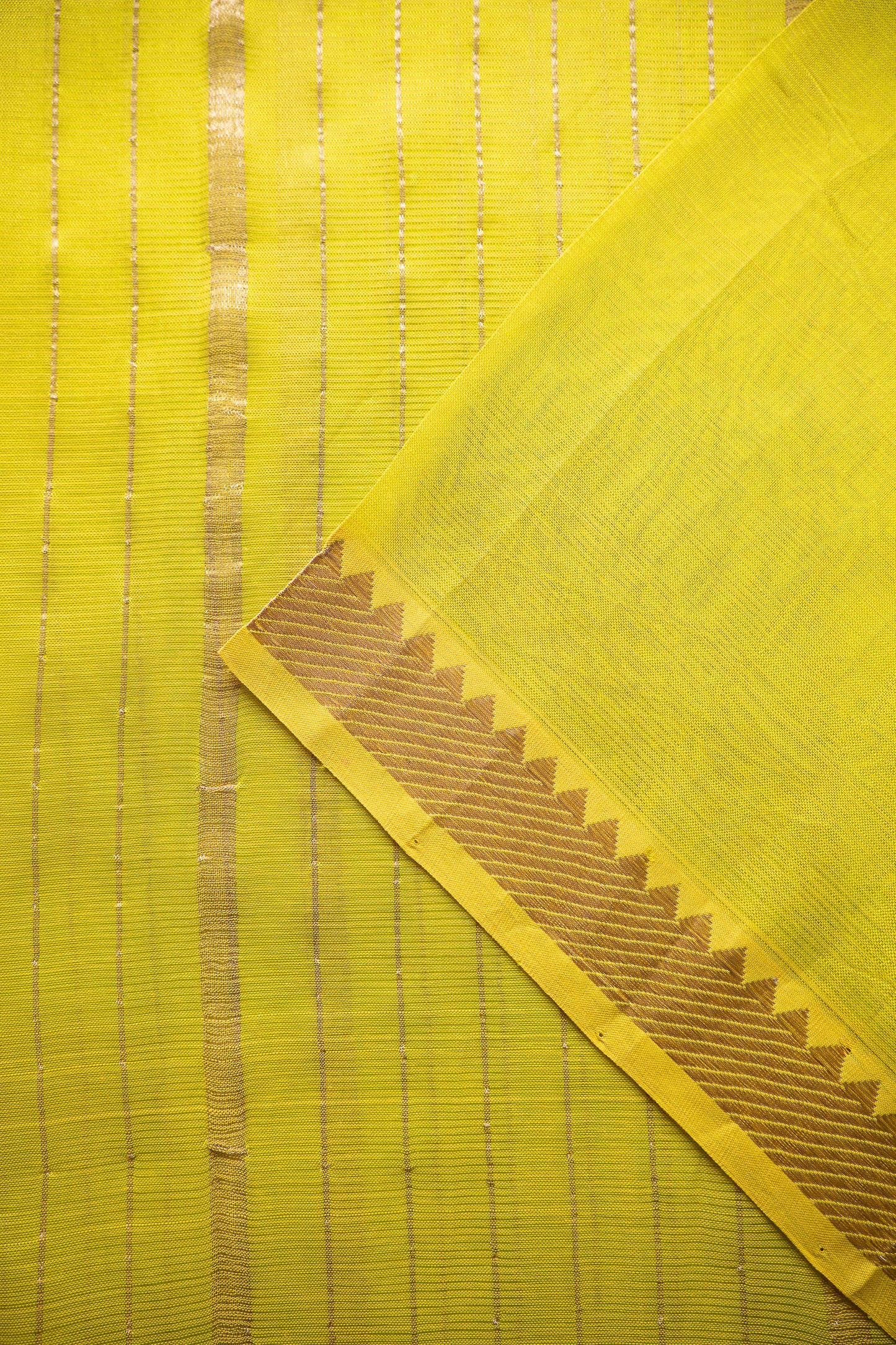 Lemon Mangalgiri Silk Cotton Saree with Silver Zari Striped Pallu and Border
