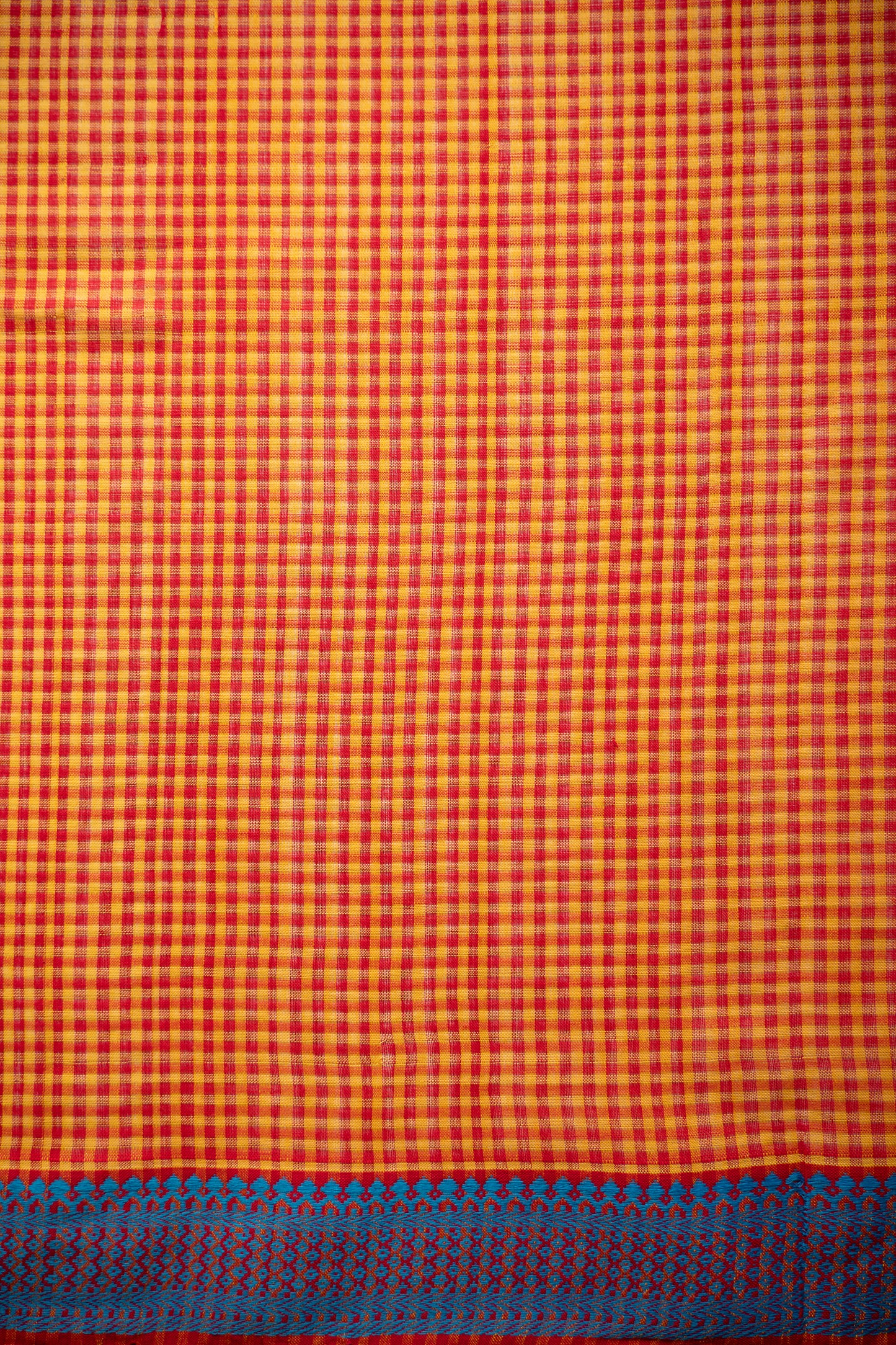 Orange Micro Check Mangalagiri Cotton with Blue Border Saree