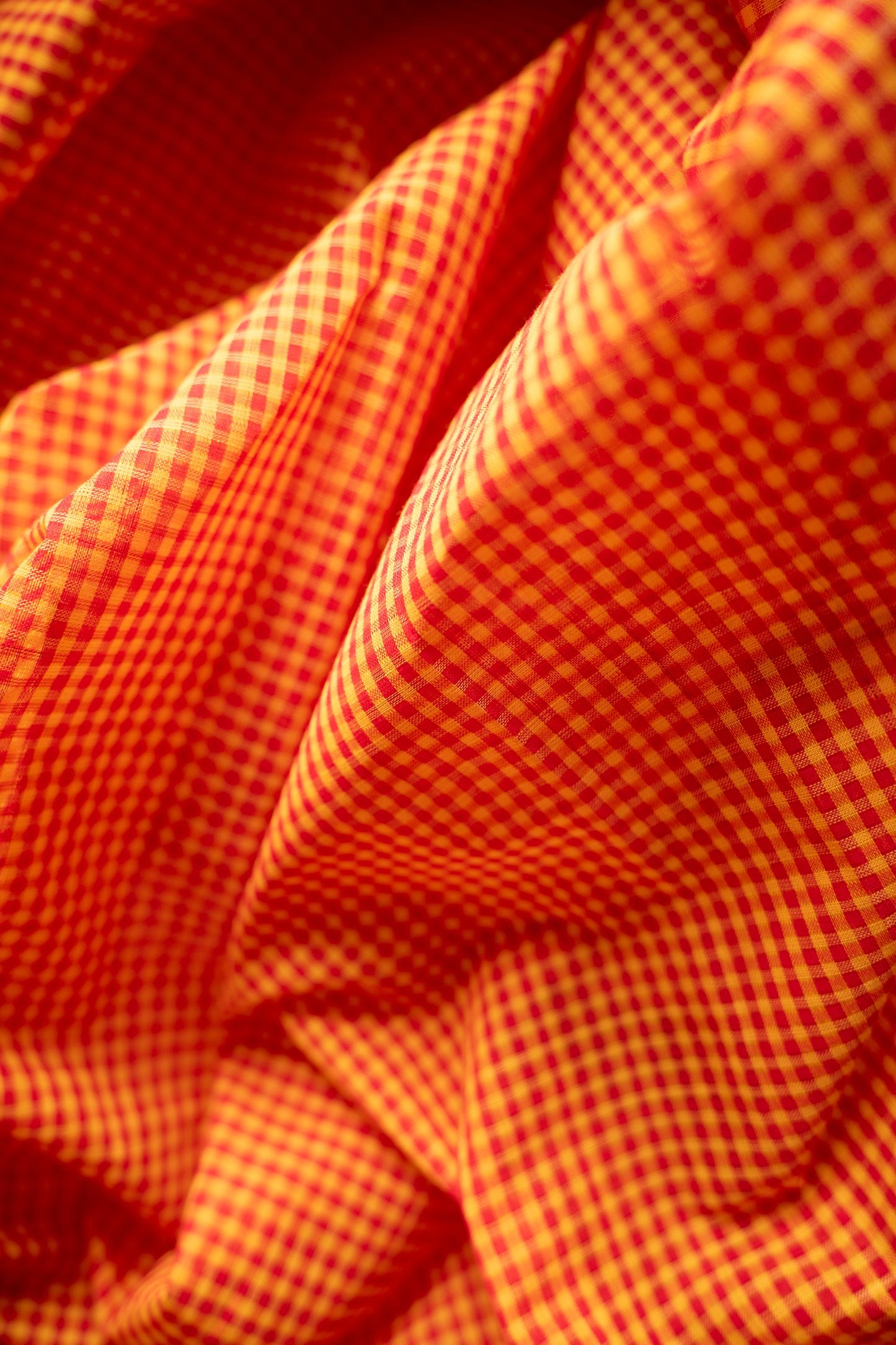 Orange Micro Check Mangalagiri Cotton with Blue Border Saree