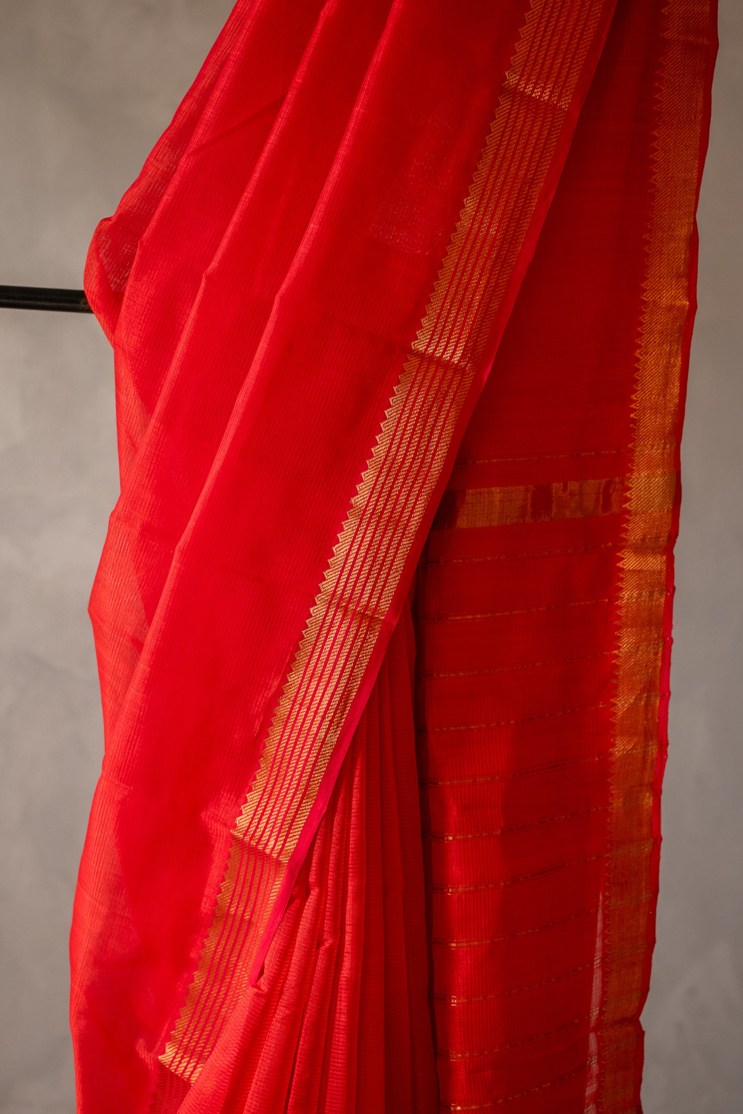 Bright Orange Plain Mangalagiri Silk Cotton with Zari Border Saree