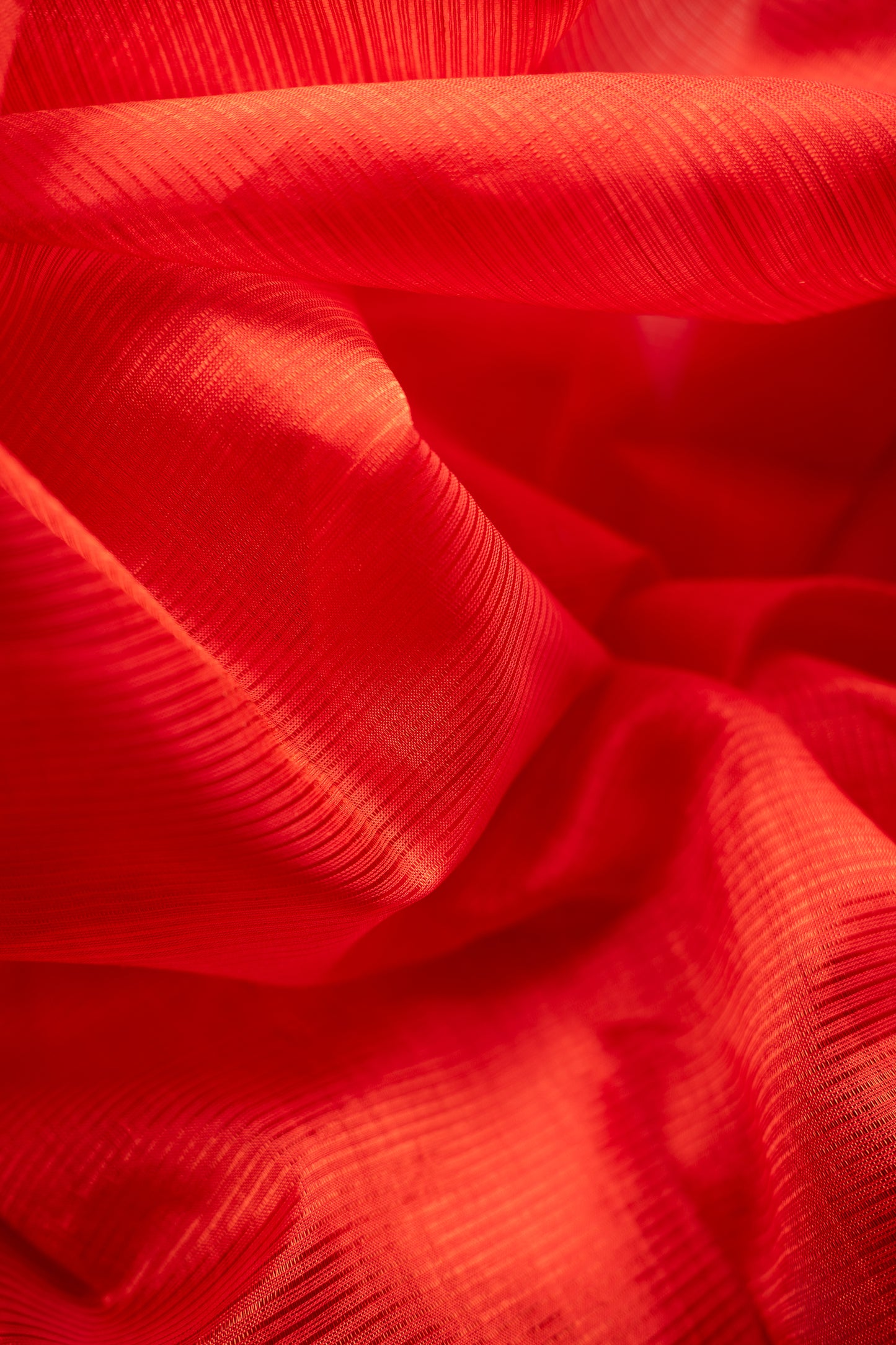Bright Orange Plain Mangalagiri Silk Cotton with Zari Border Saree