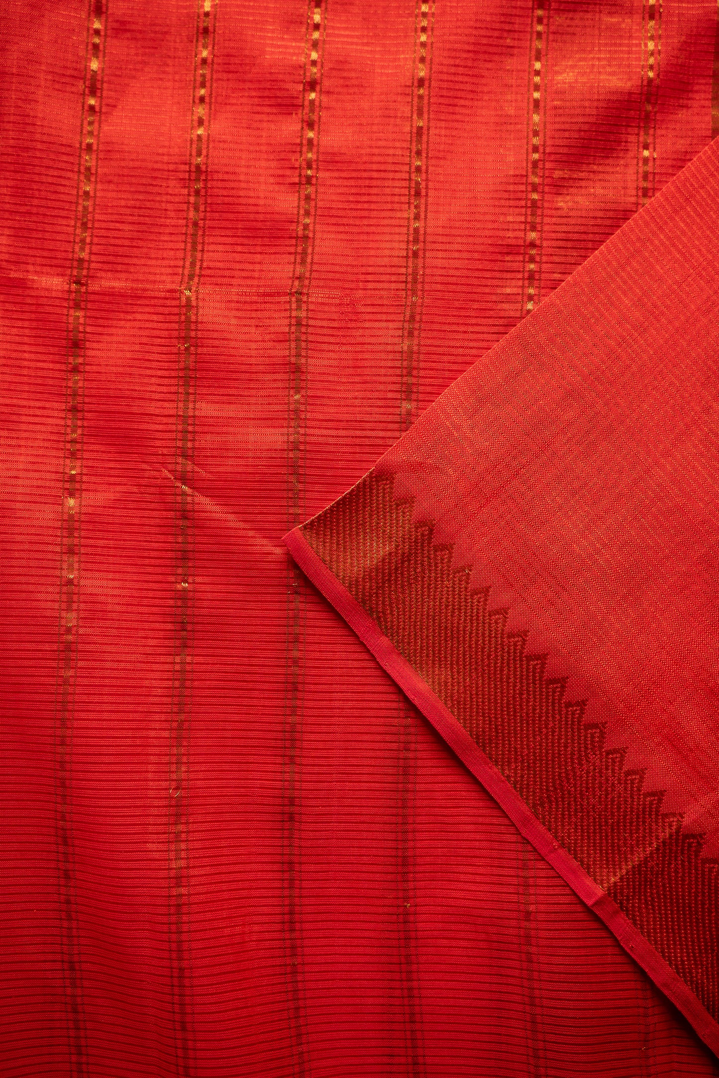 Bright Orange Plain Mangalagiri Silk Cotton with Zari Border Saree