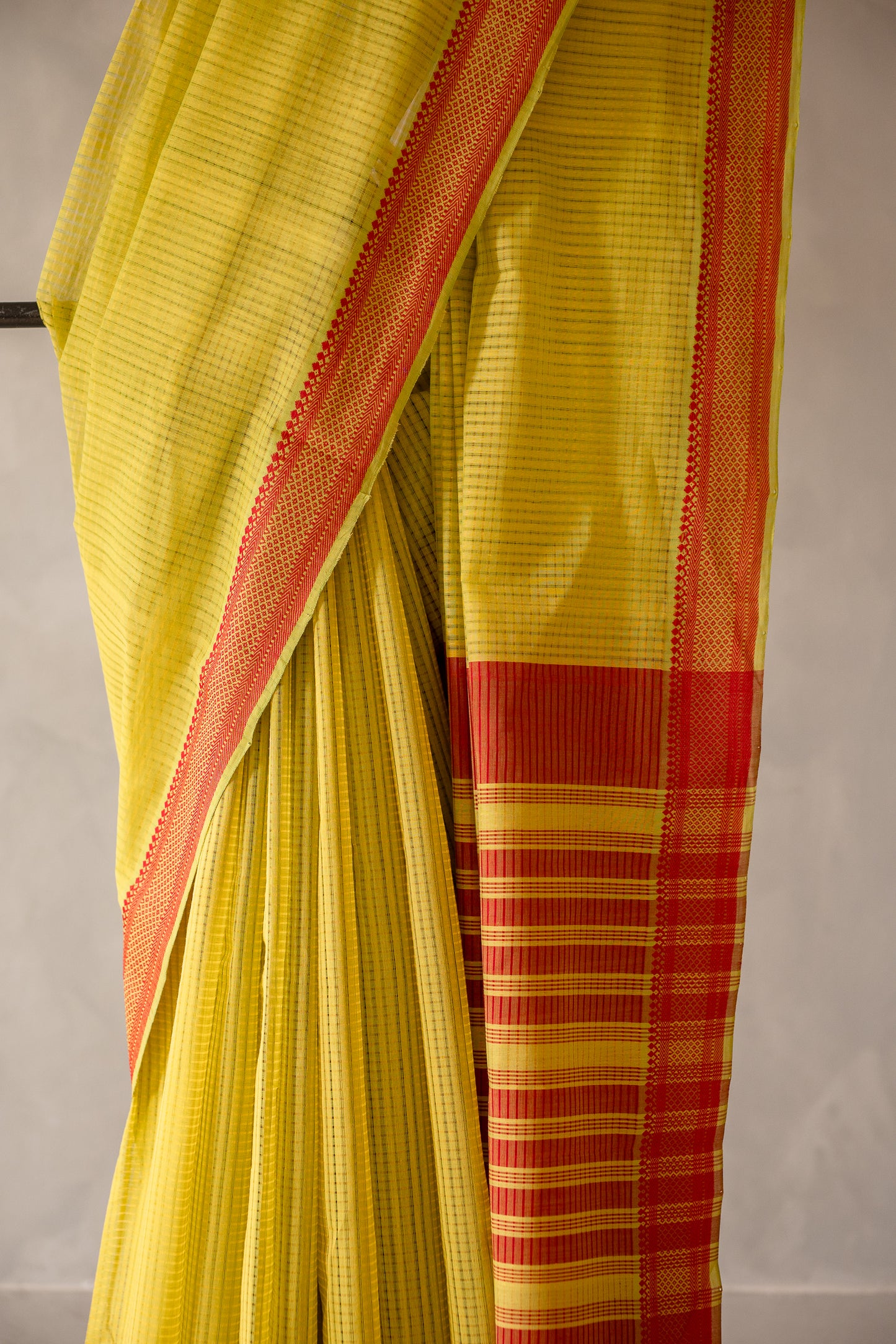 Yellow Plain Mangalagiri Cotton with Red Border Saree