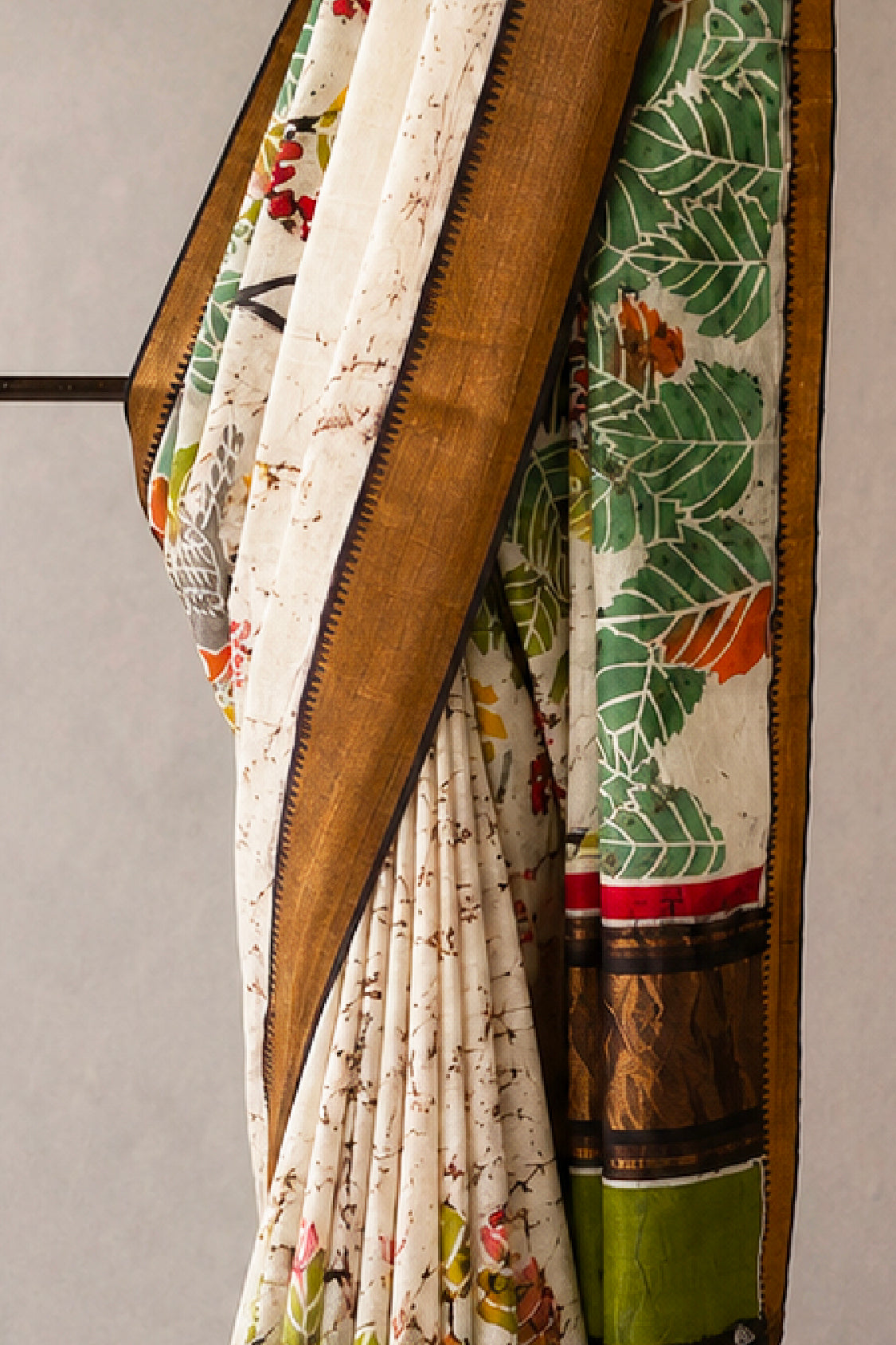 Off White Mangalagiri Silk by Cotton Saree with Batik Art