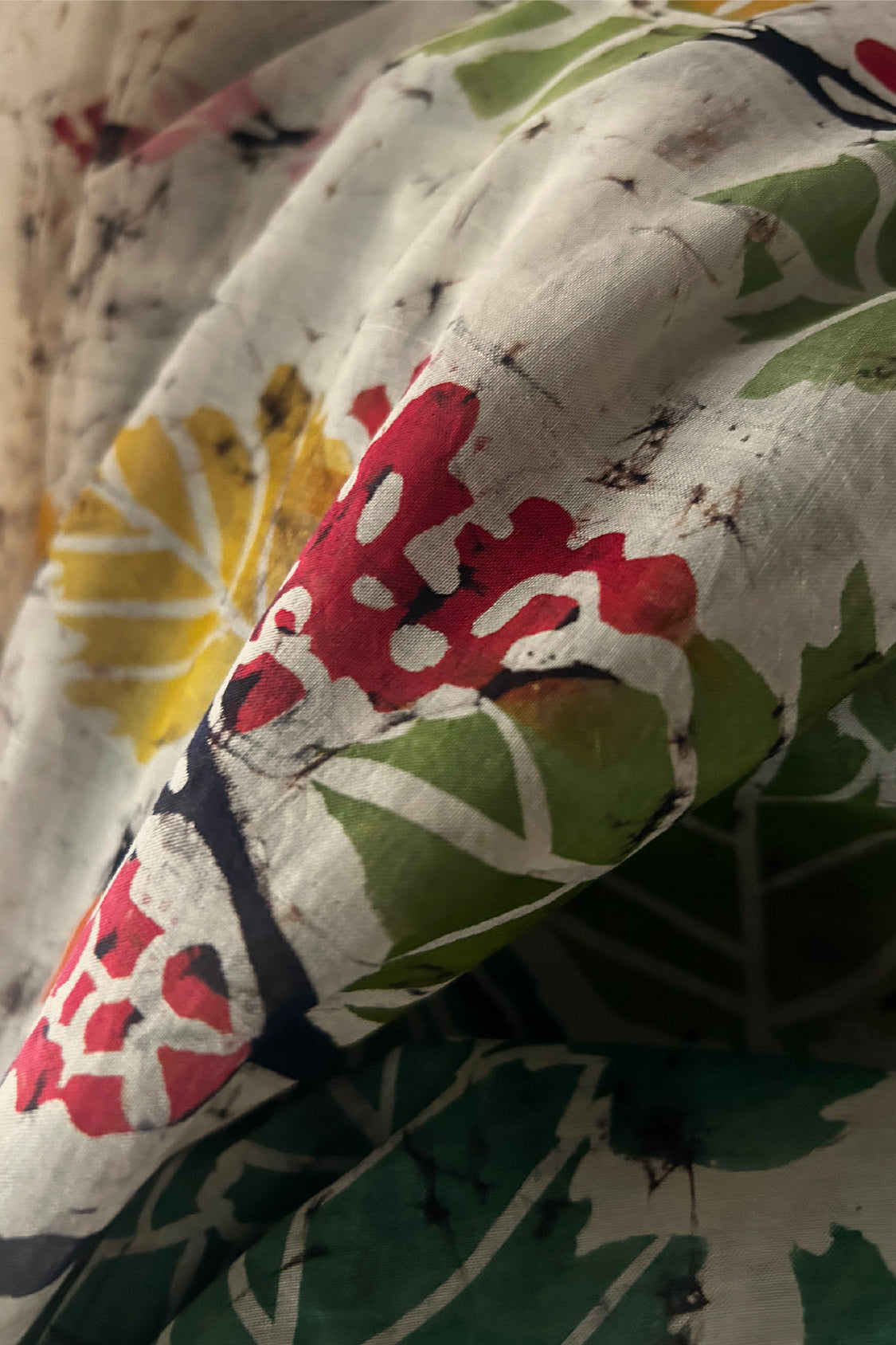 Off White Mangalagiri Silk by Cotton Saree with Batik Art