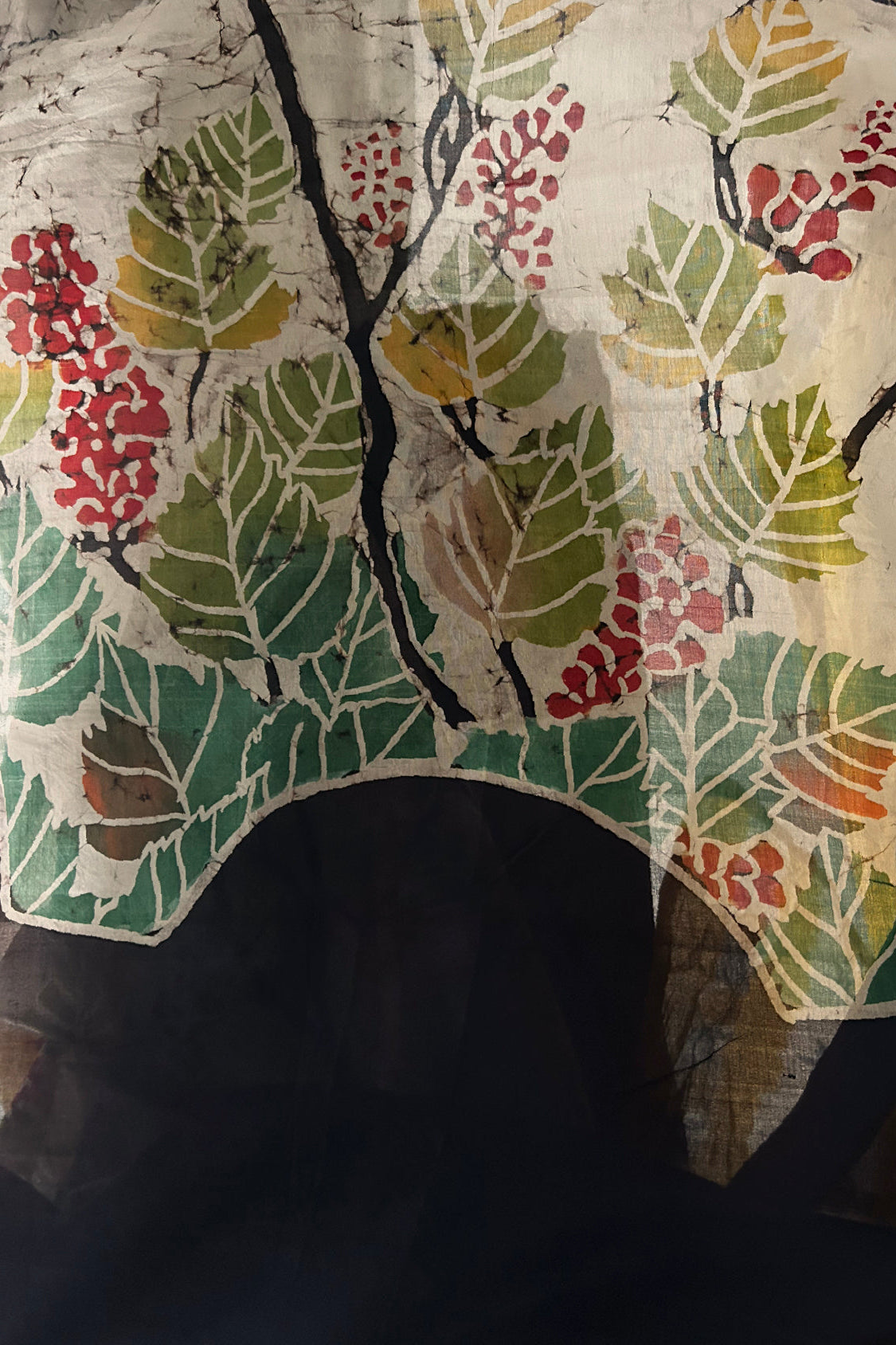 Off White Mangalagiri Silk by Cotton Saree with Batik Art