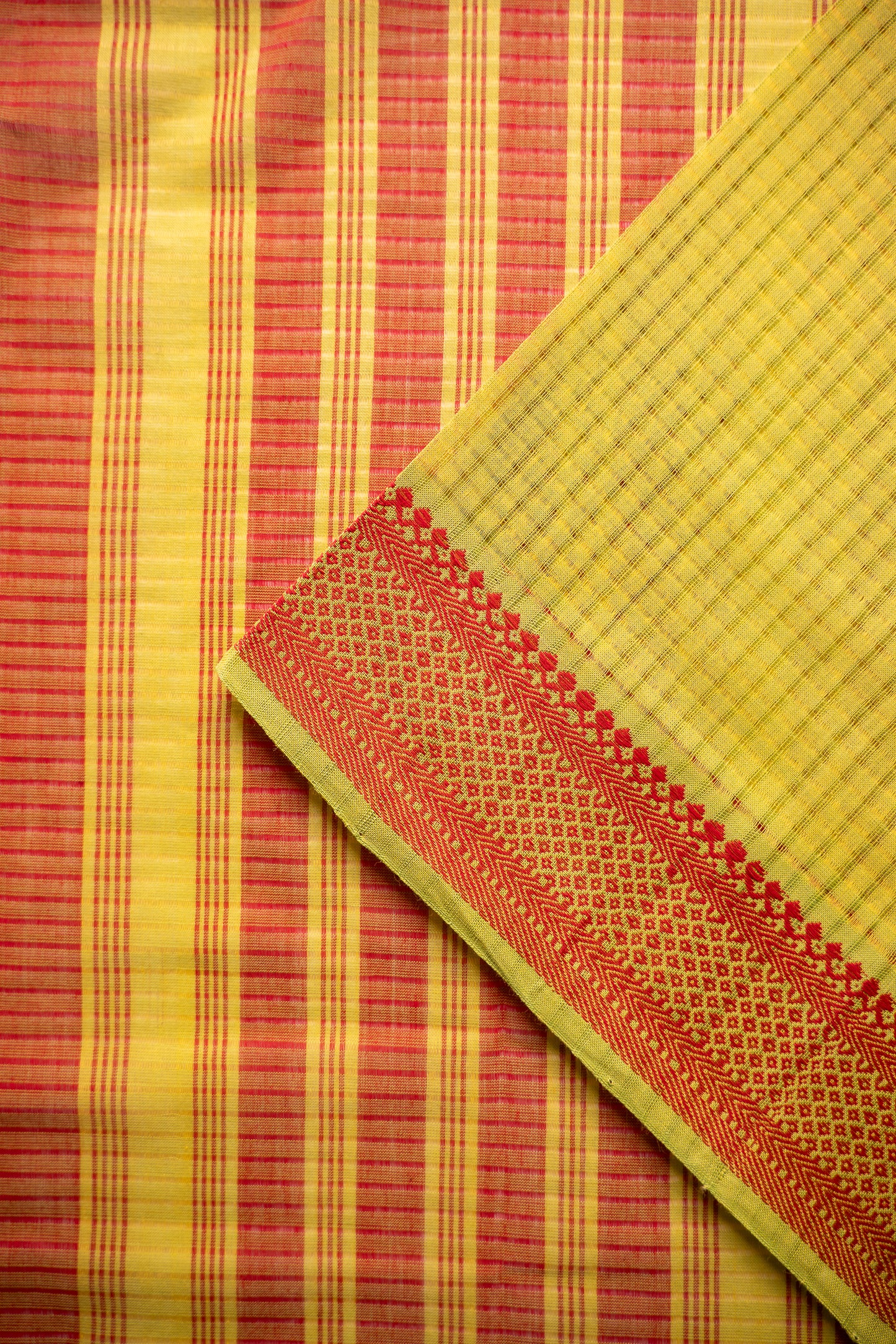 Yellow Plain Mangalagiri Cotton with Red Border Saree