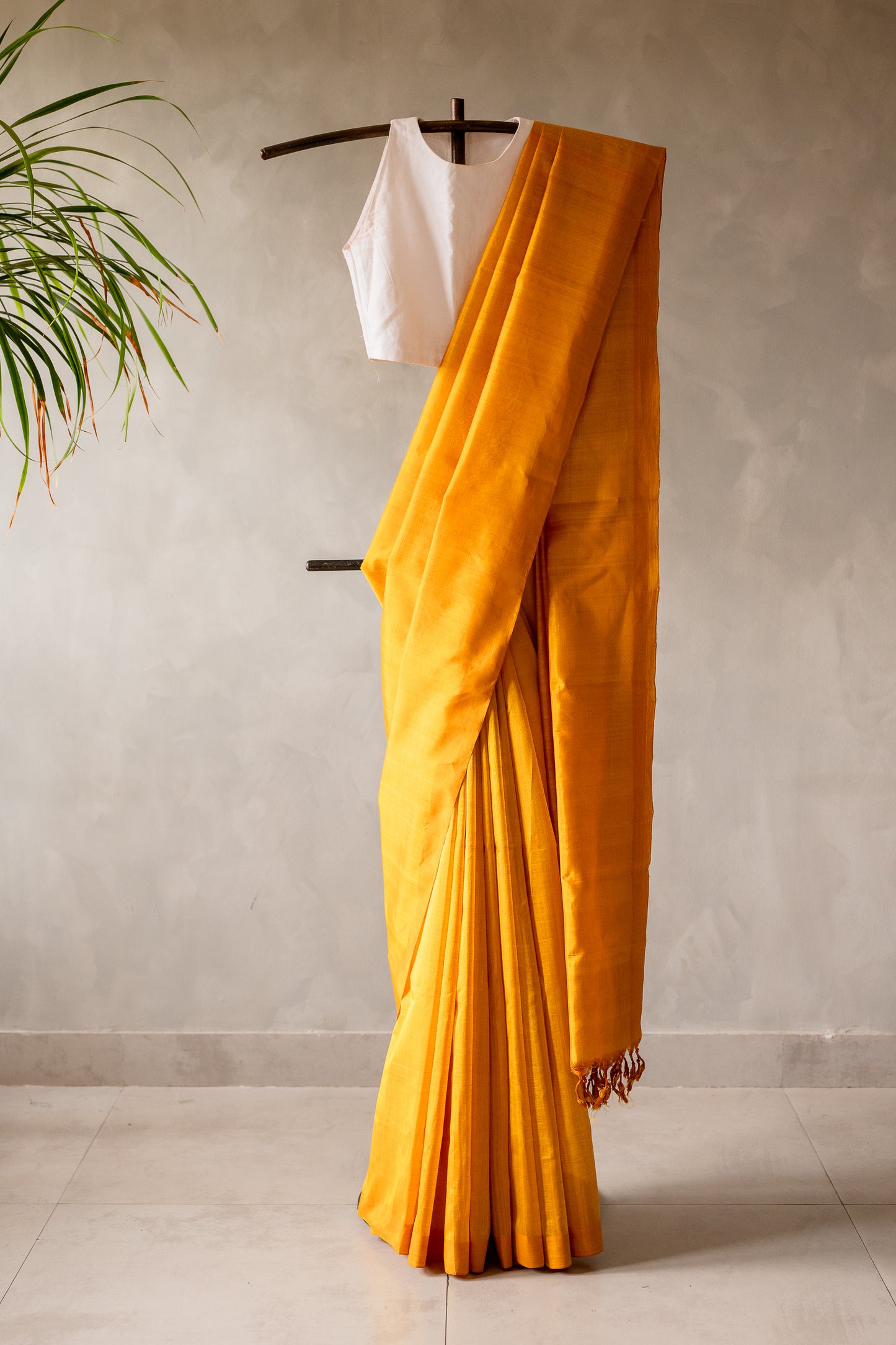 Mustard Yellow Plain Mangalagiri Silk Cotton Saree