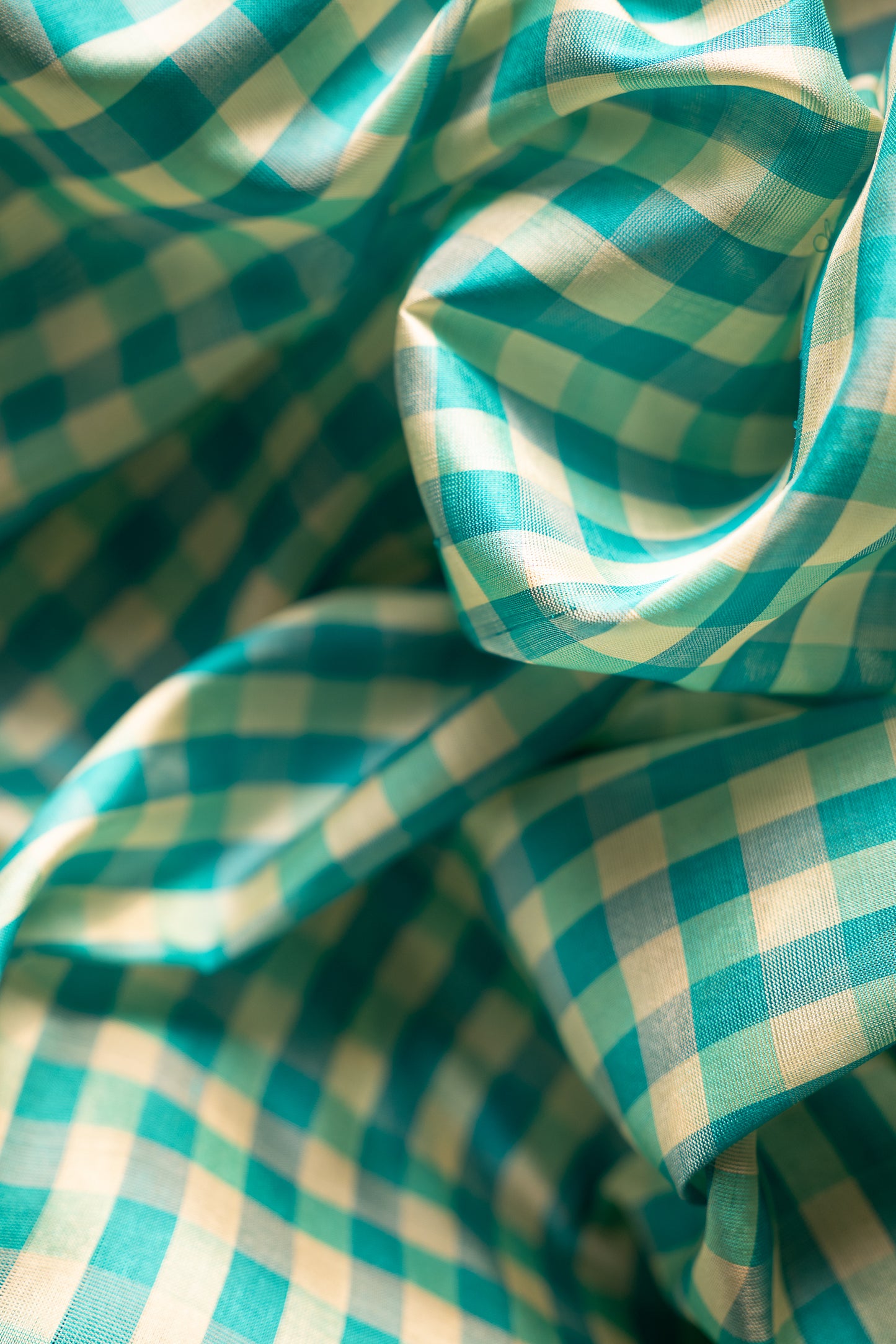 Turquoise and White Check Mangalagiri Silk with Zari Border Saree
