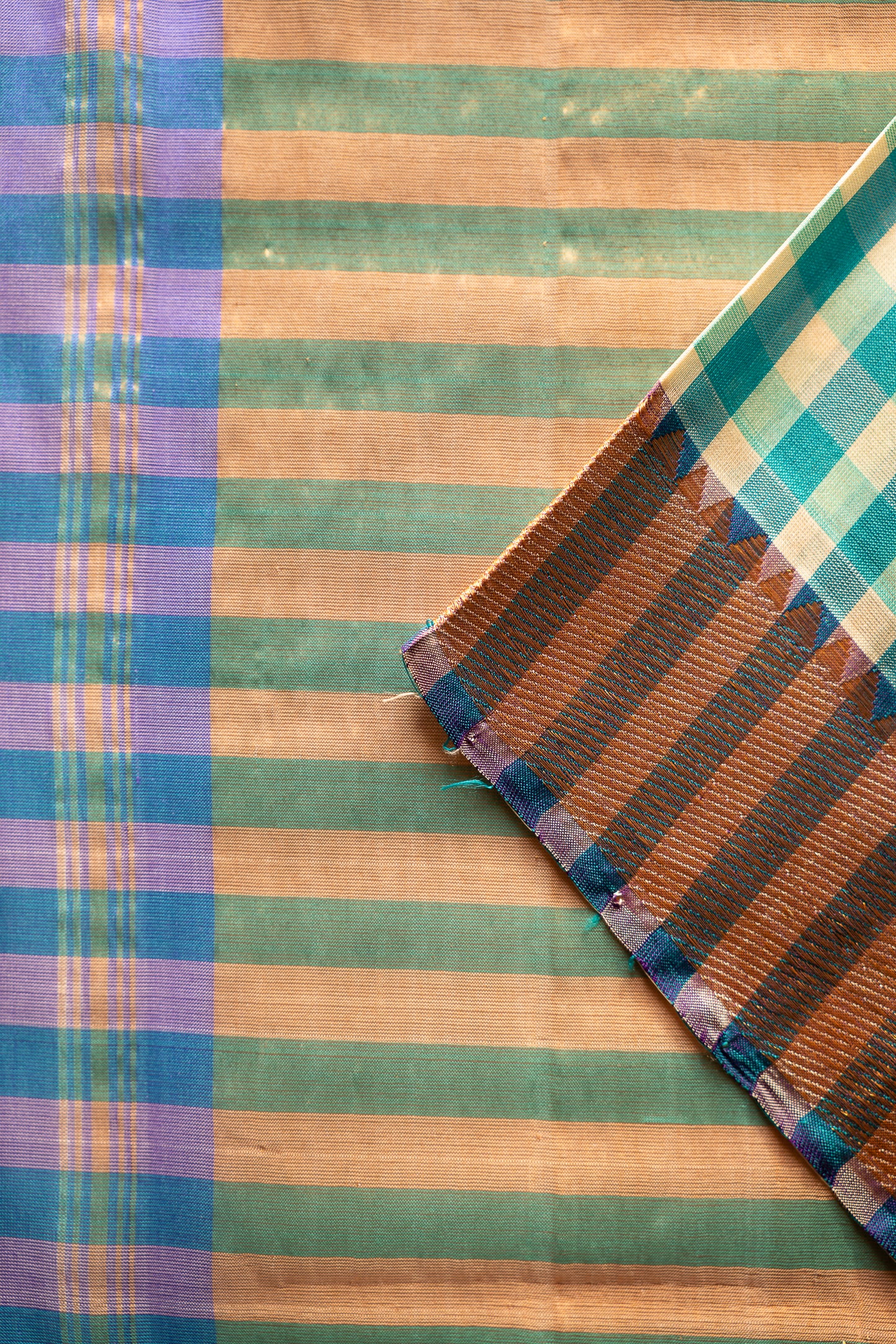 Turquoise and White Check Mangalagiri Silk with Zari Border Saree