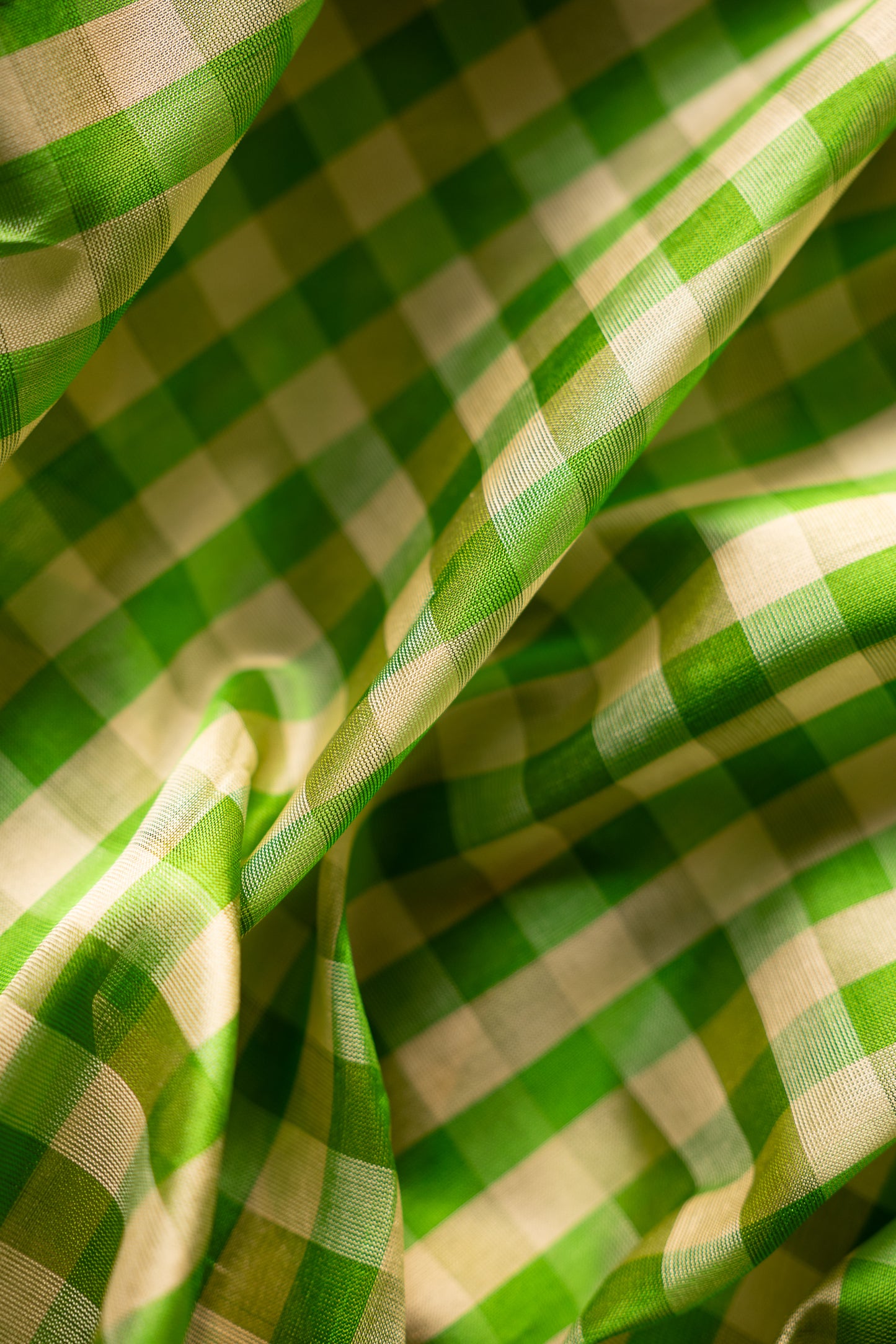 Green and White Check Mangalagiri Silk with Zari Border Saree