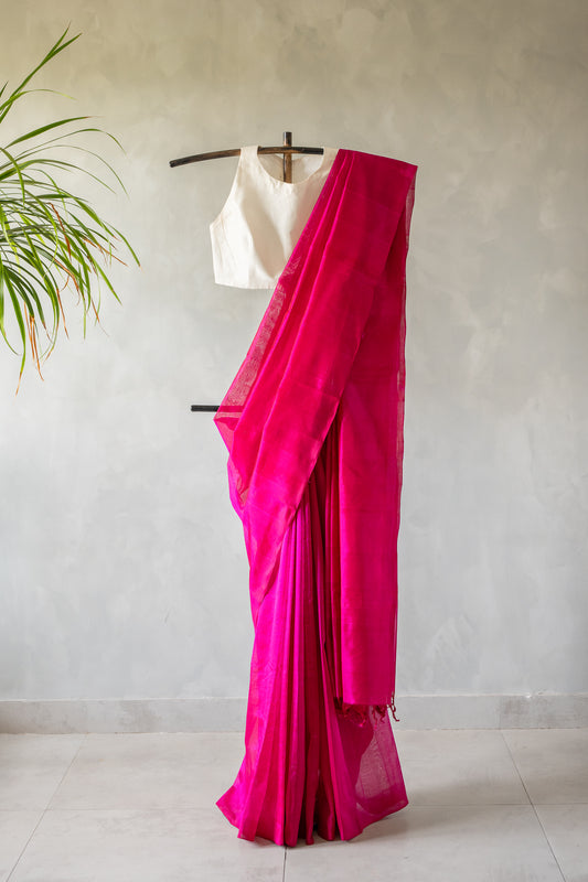 Pink Plain Mangalagiri Silk Cotton Saree