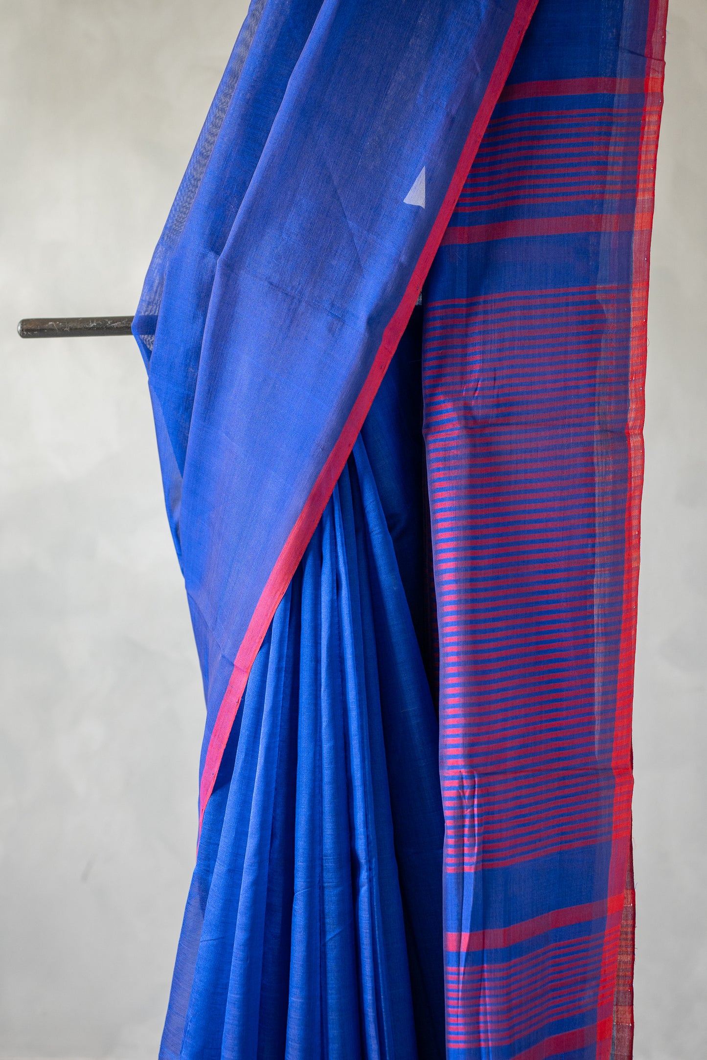 Royal Blue Plain Mangalagiri Cotton With Red Border Saree