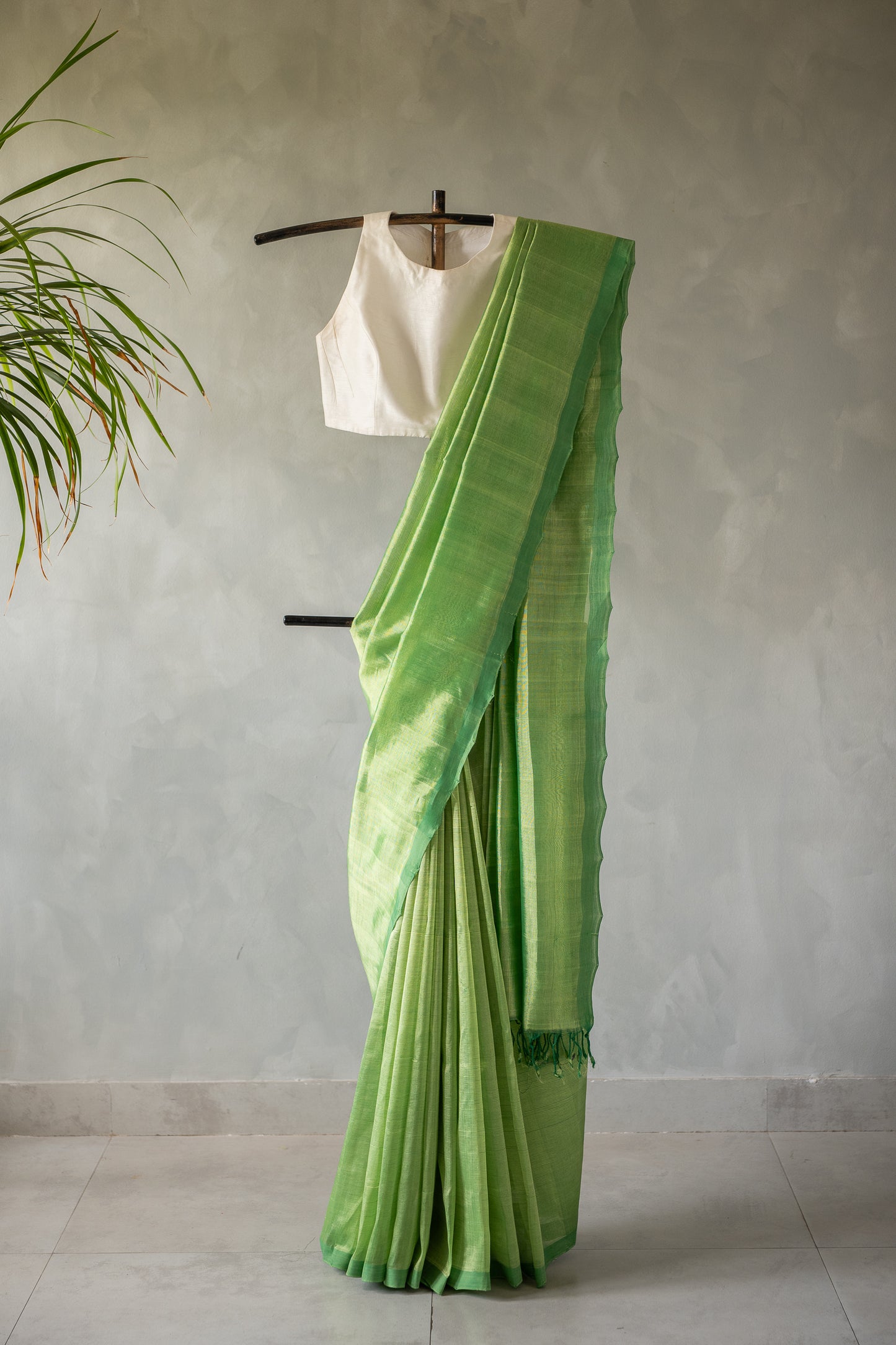 Light Green Plain Mangalagiri Silk Cotton Saree