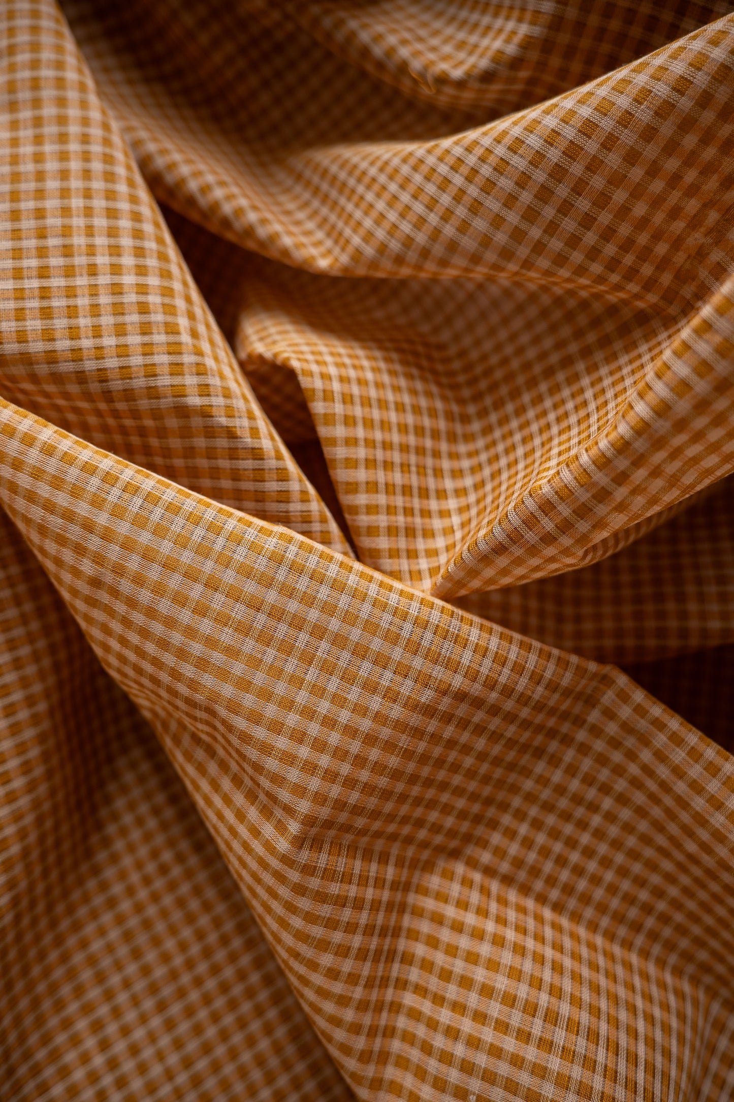 Mustard Micro Check Mangalagiri Cotton With Pink Border Saree