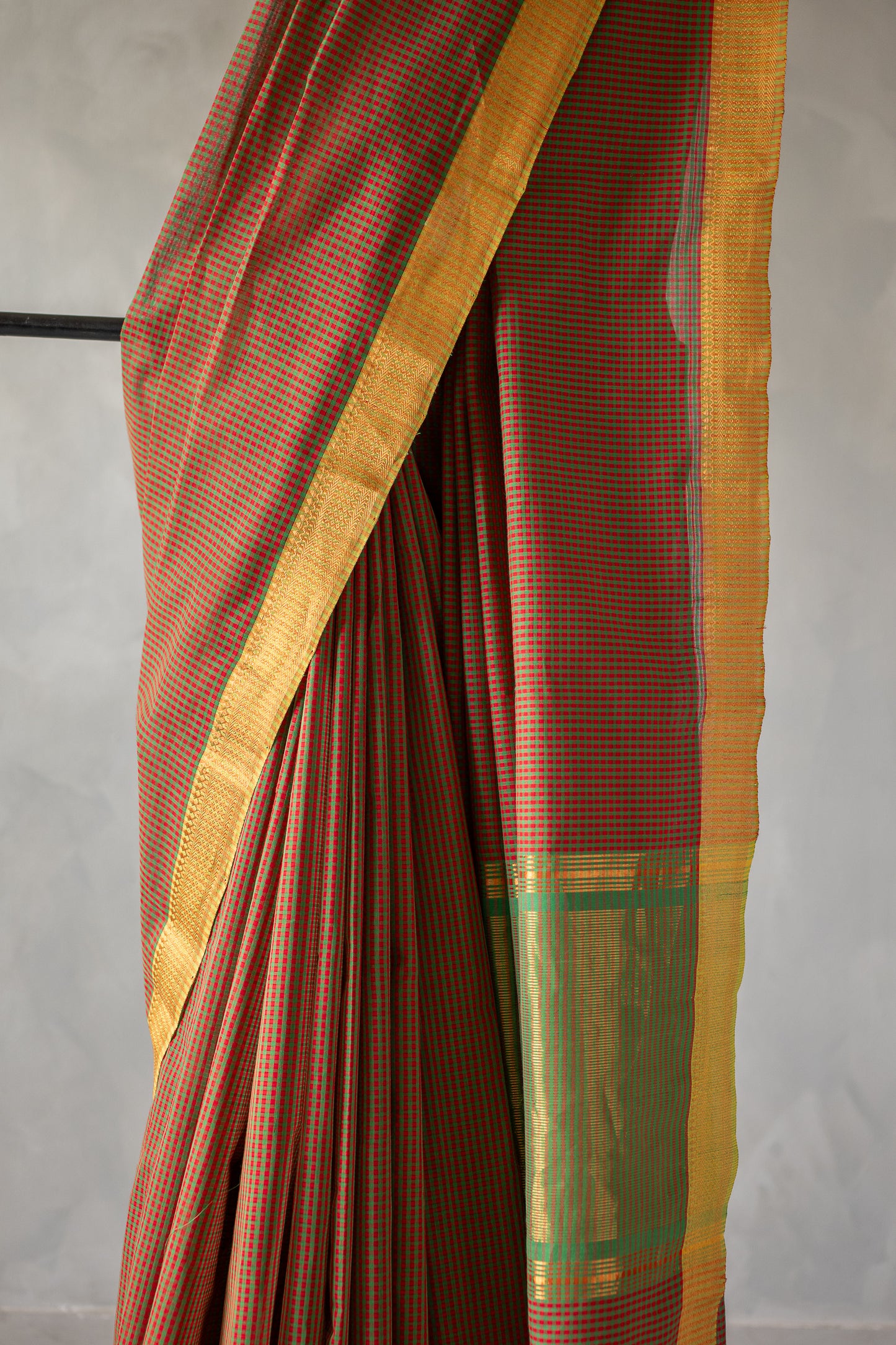 Brown Micro Check Mangalagiri Cotton With Zari Border Saree