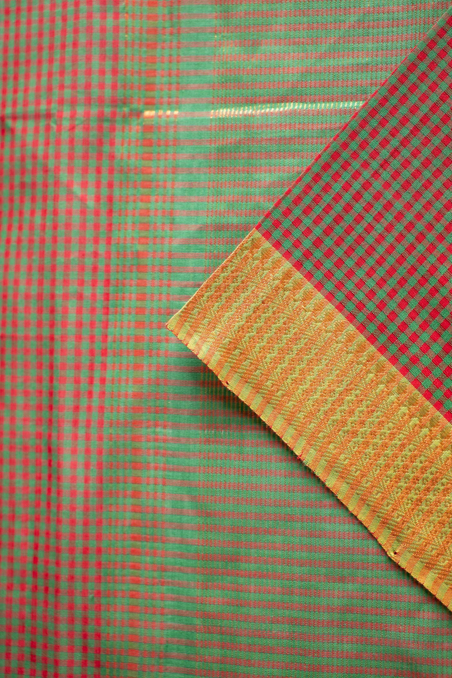 Brown Micro Check Mangalagiri Cotton With Zari Border Saree