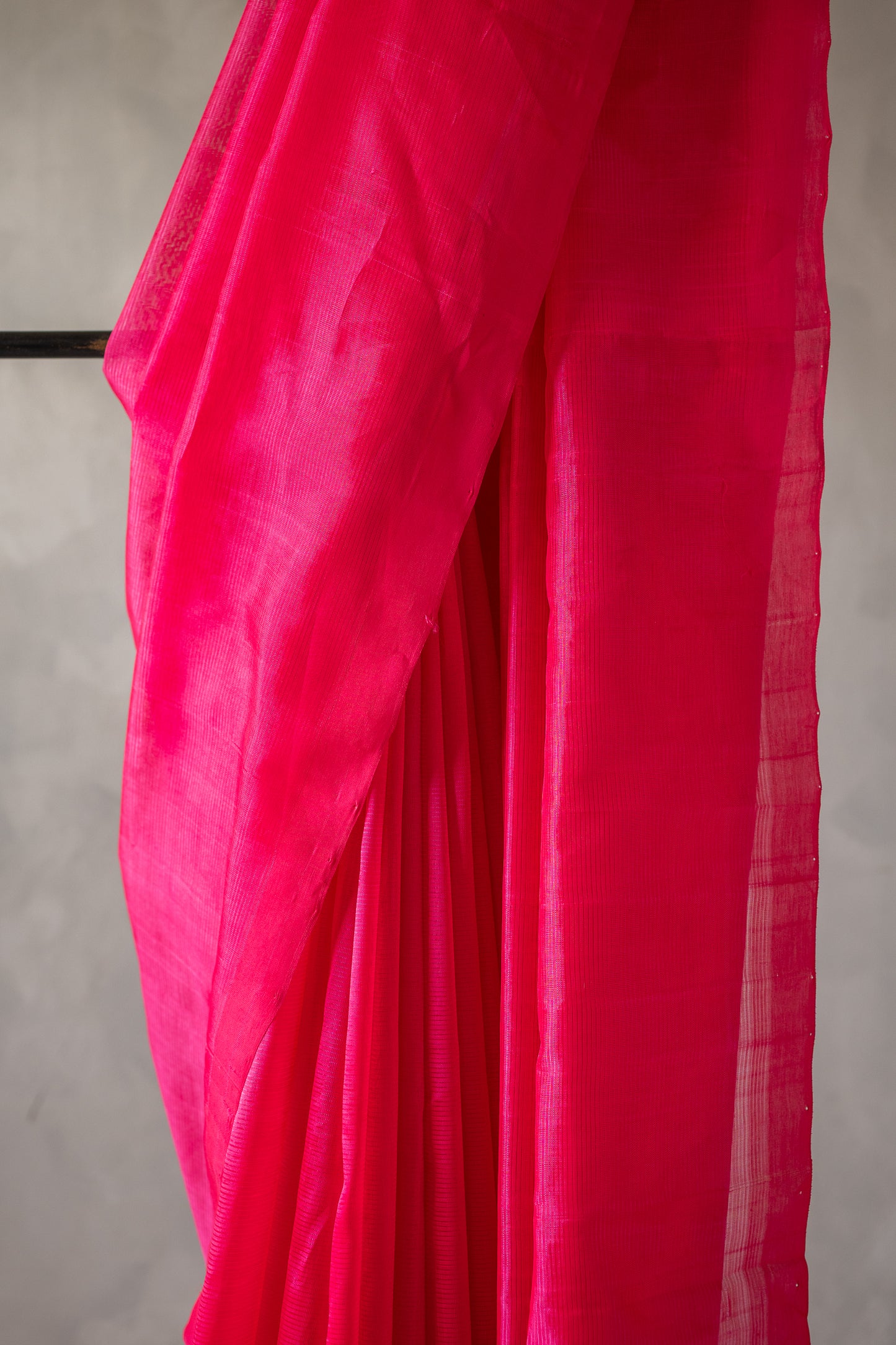 Hot Pink Plain Mangalagiri Silk Cotton Saree