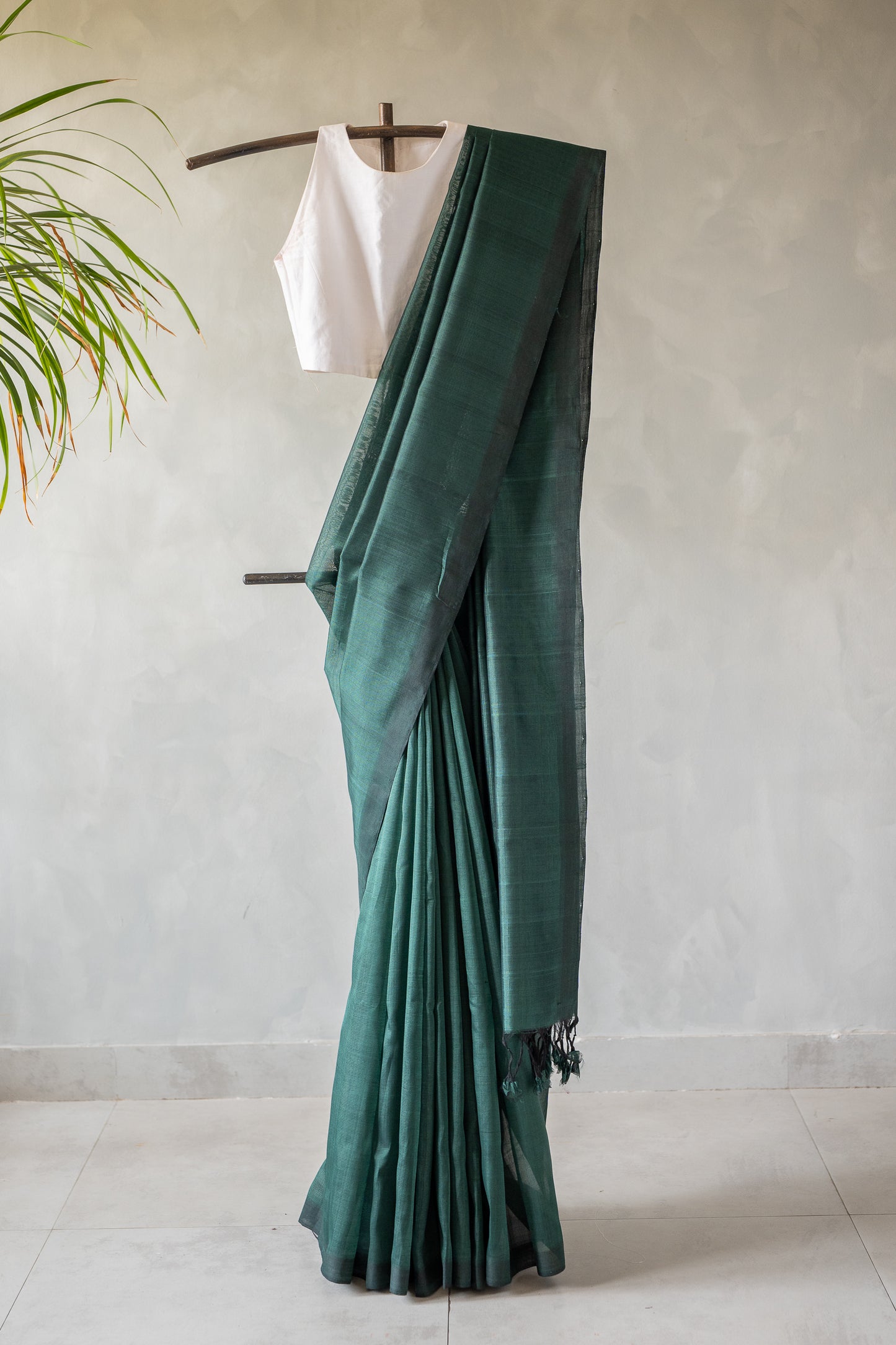 Dark Green Plain Mangalagiri Silk Cotton Saree