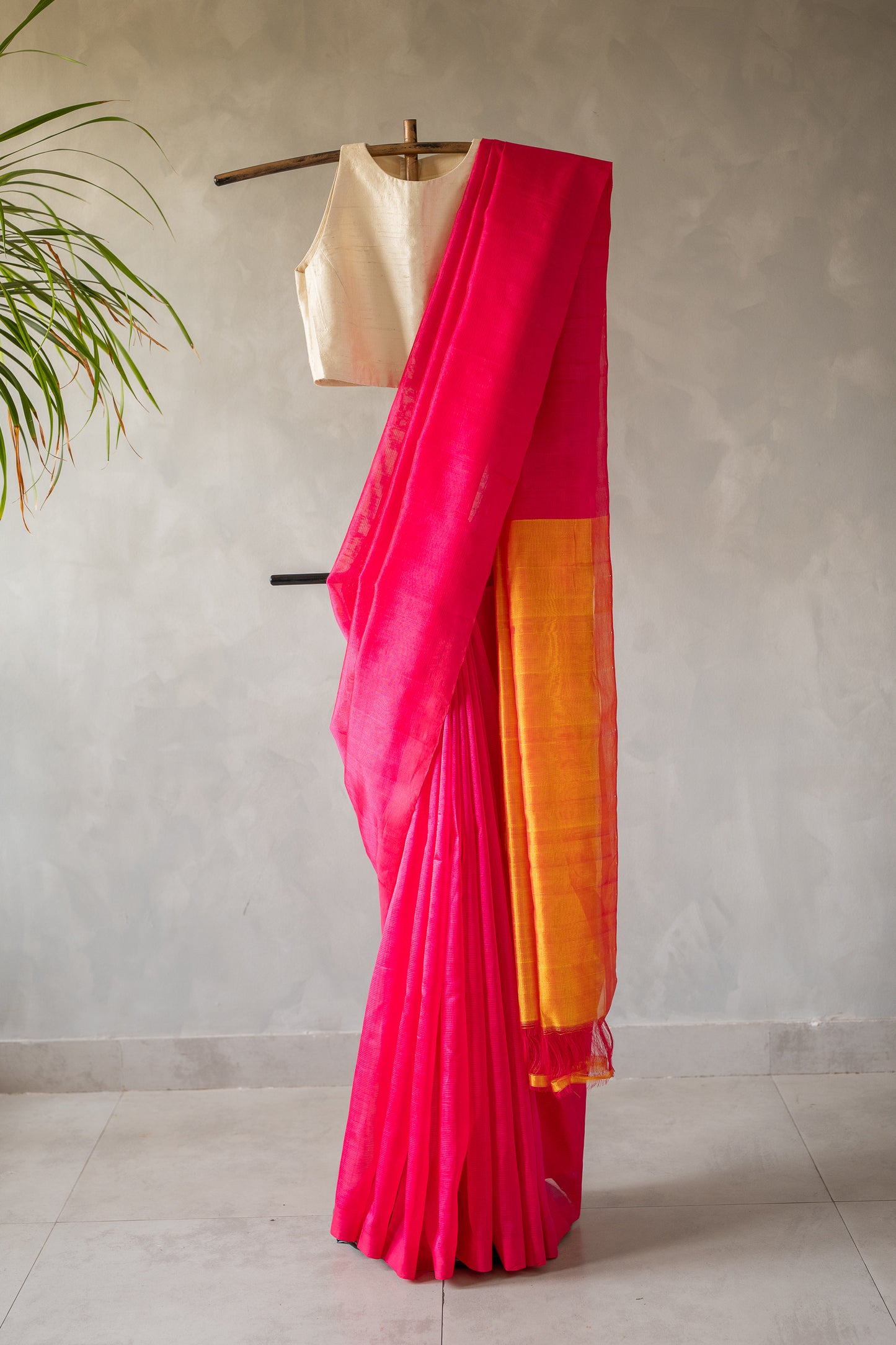 Hot Pink Plain Mangalagiri Silk Cotton Saree