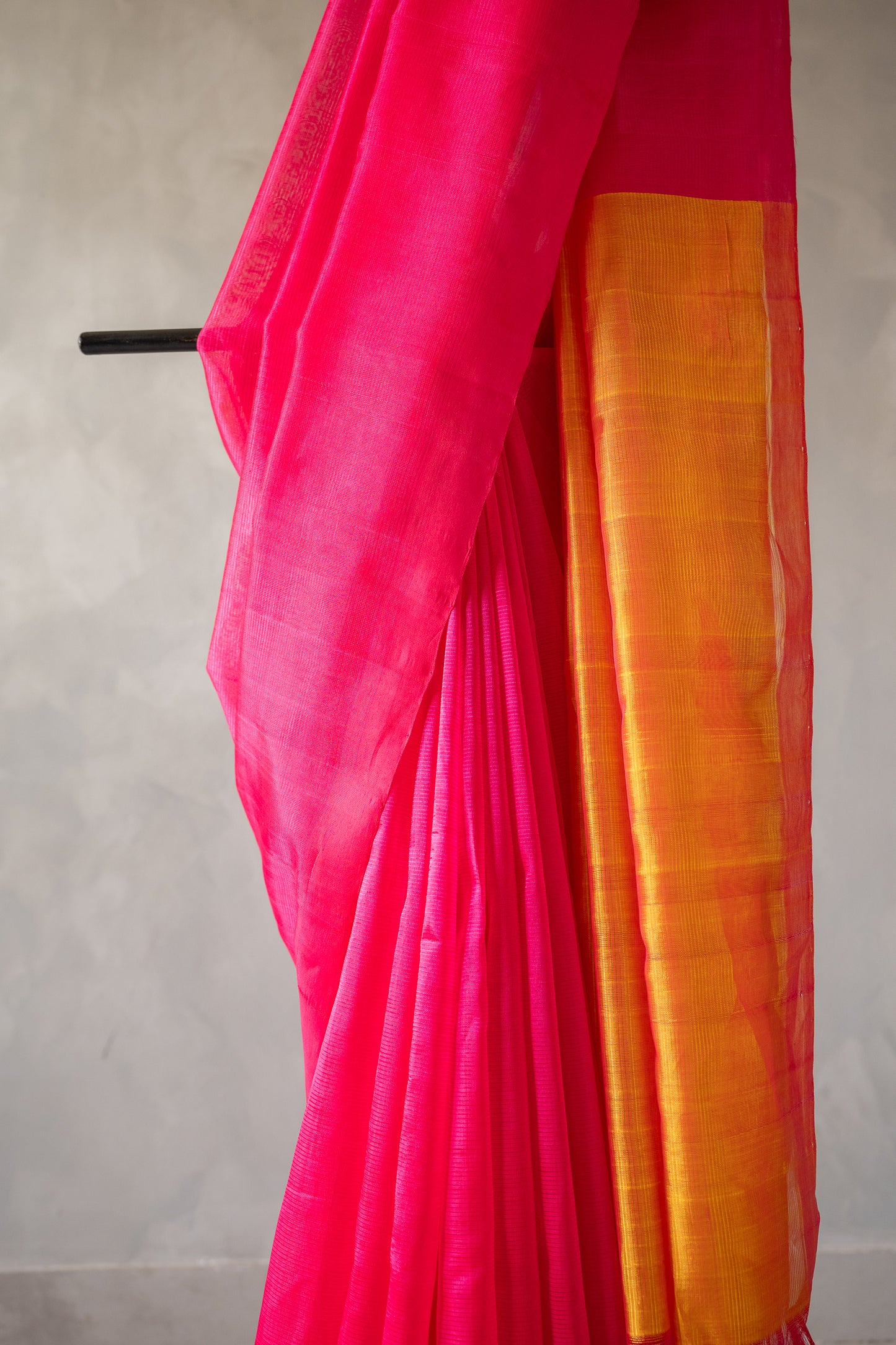 Hot Pink Plain Mangalagiri Silk Cotton Saree