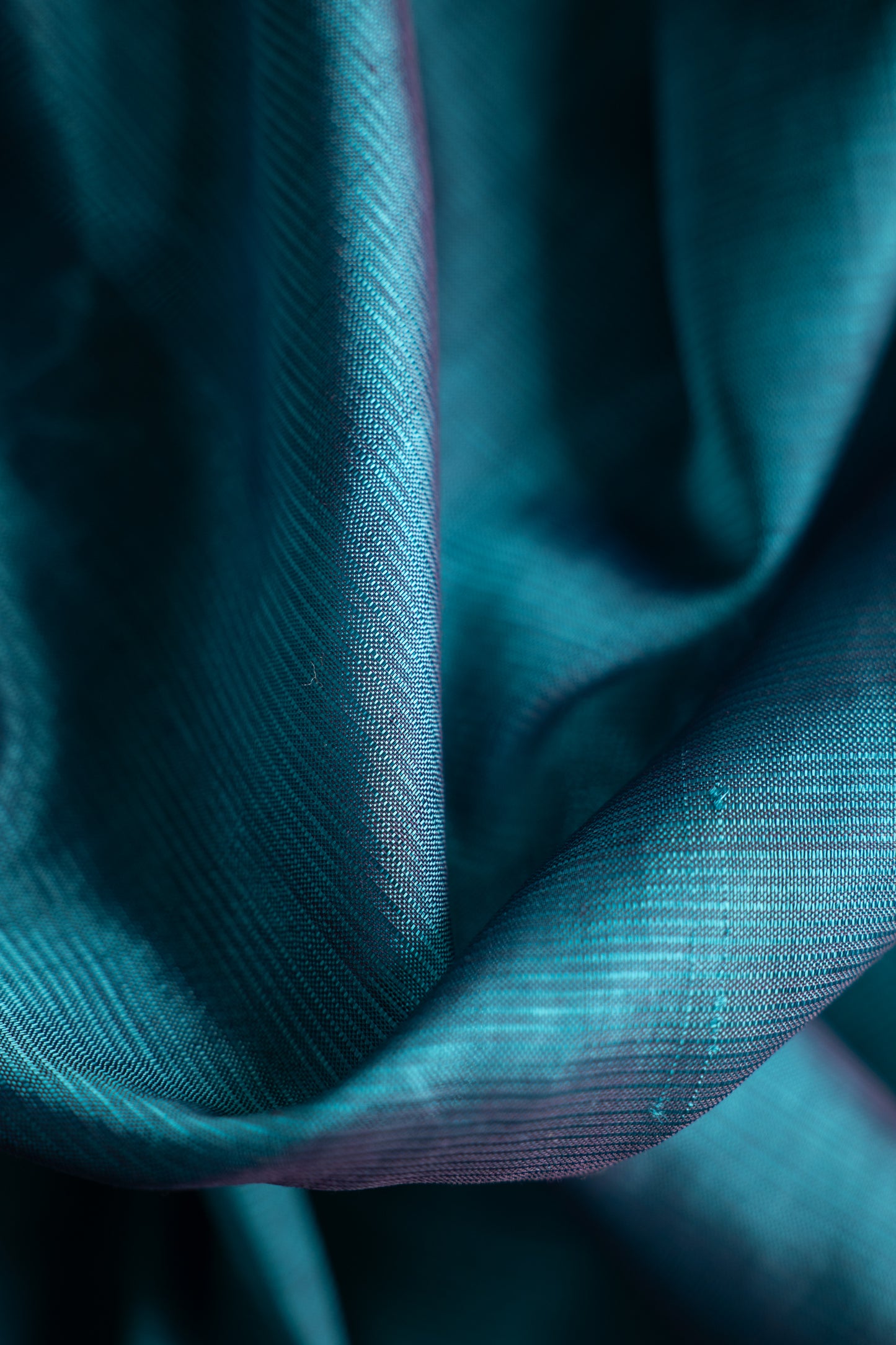 Teal Blue Plain Mangalagiri Silk Cotton With Purple Border Saree