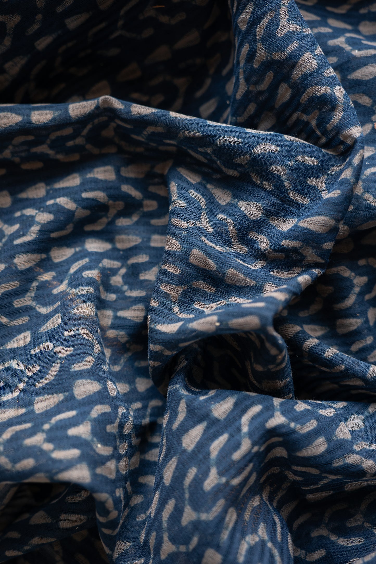 Indigo Dabu Print Silk Cotton With Zari Border Saree