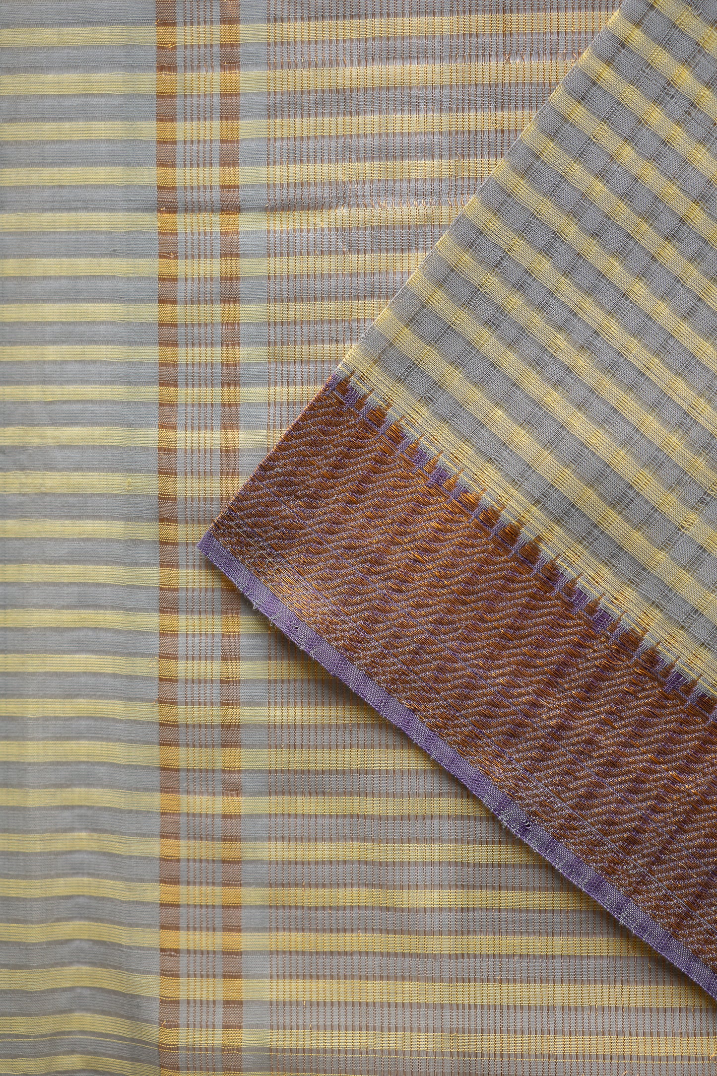 Olive Green Micro Check Mangalagiri Cotton With Zari Border Saree