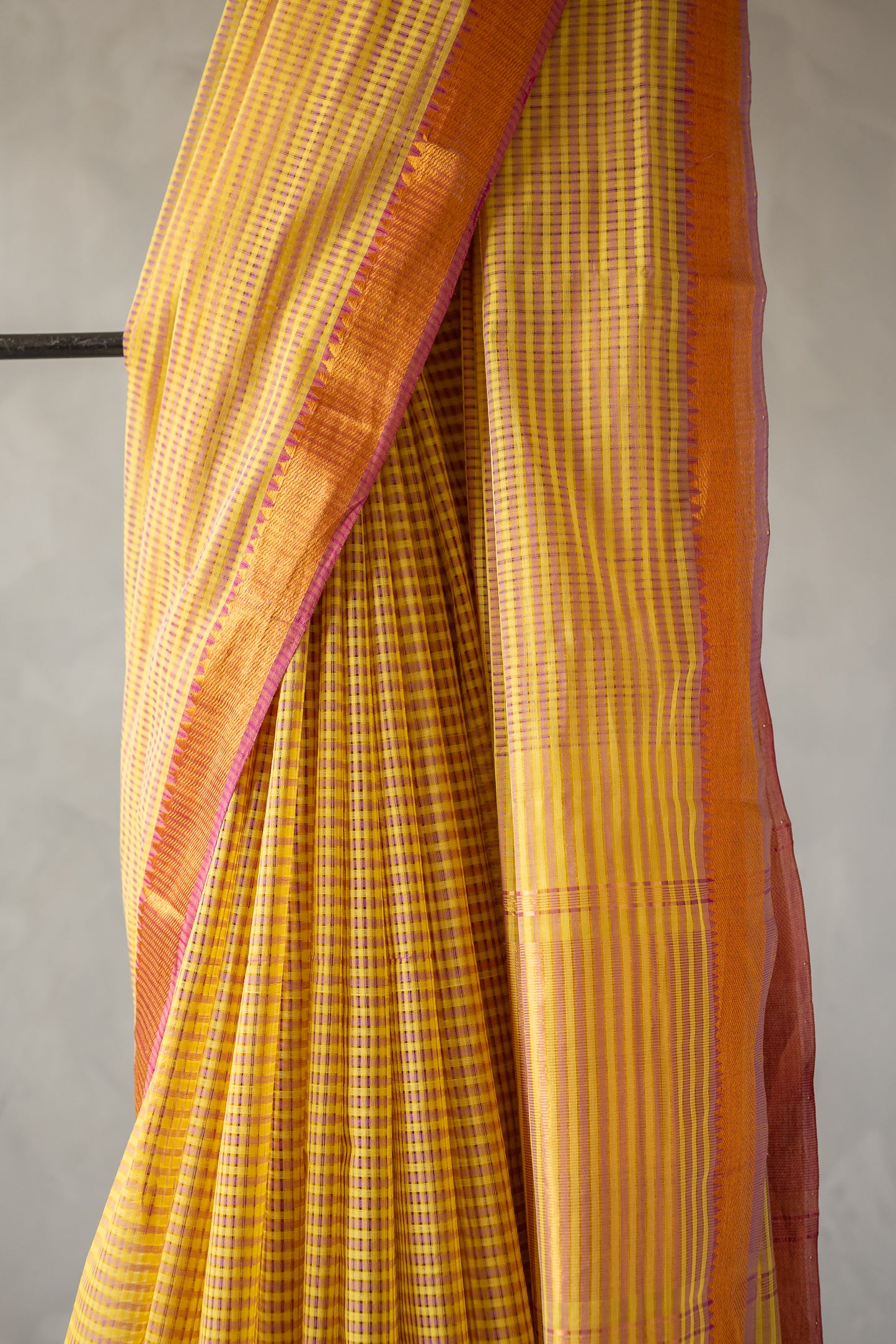 Yellow Micro Check Mangalagiri Cotton with Zari Border Saree