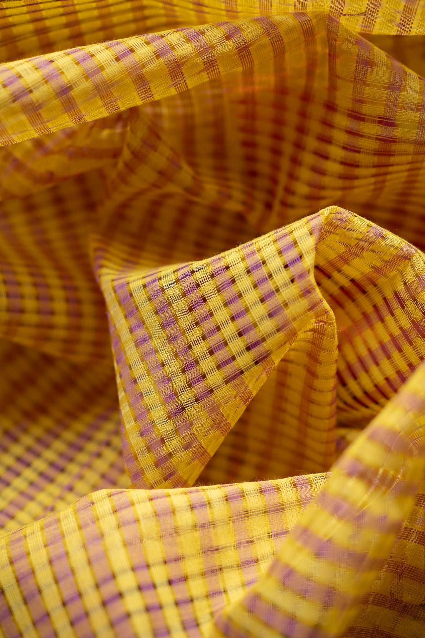 Yellow Micro Check Mangalagiri Cotton with Zari Border Saree
