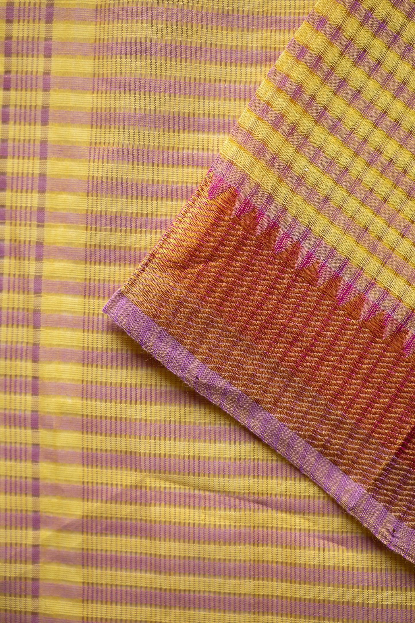 Yellow Micro Check Mangalagiri Cotton with Zari Border Saree