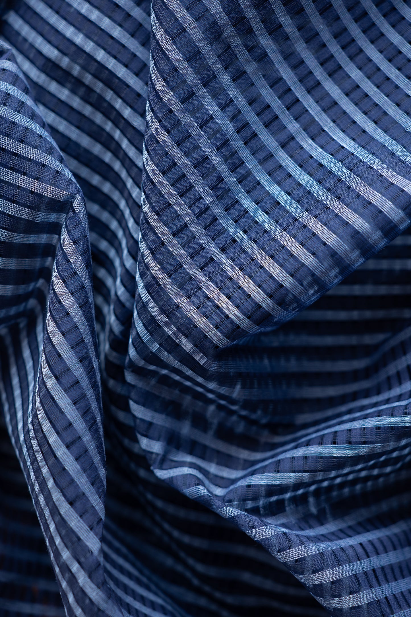 Navy Blue Stripe Mangalagiri Cotton with Zari Border Saree