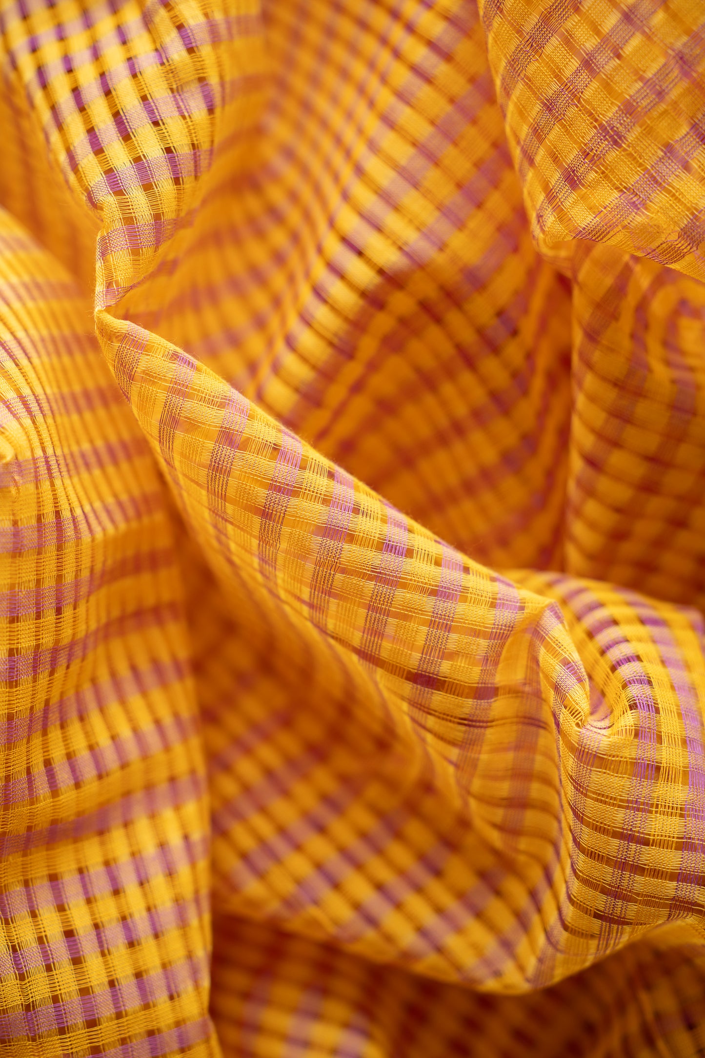 Yellow Micro Check Mangalagiri Cotton with Pink Border Saree