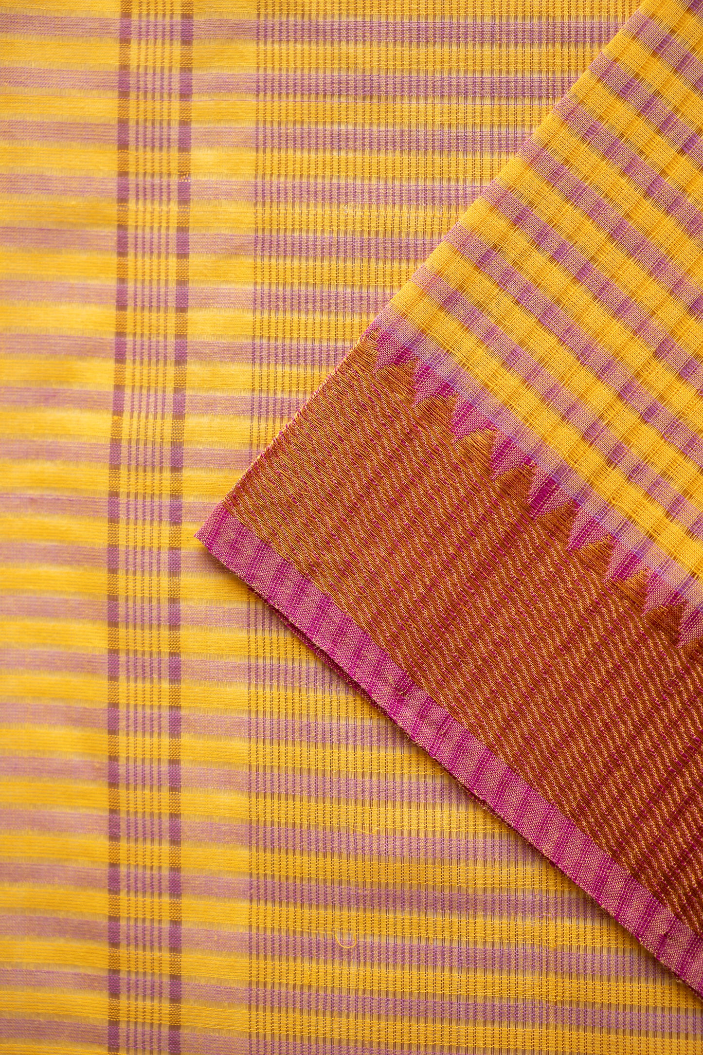 Yellow Micro Check Mangalagiri Cotton with Pink Border Saree