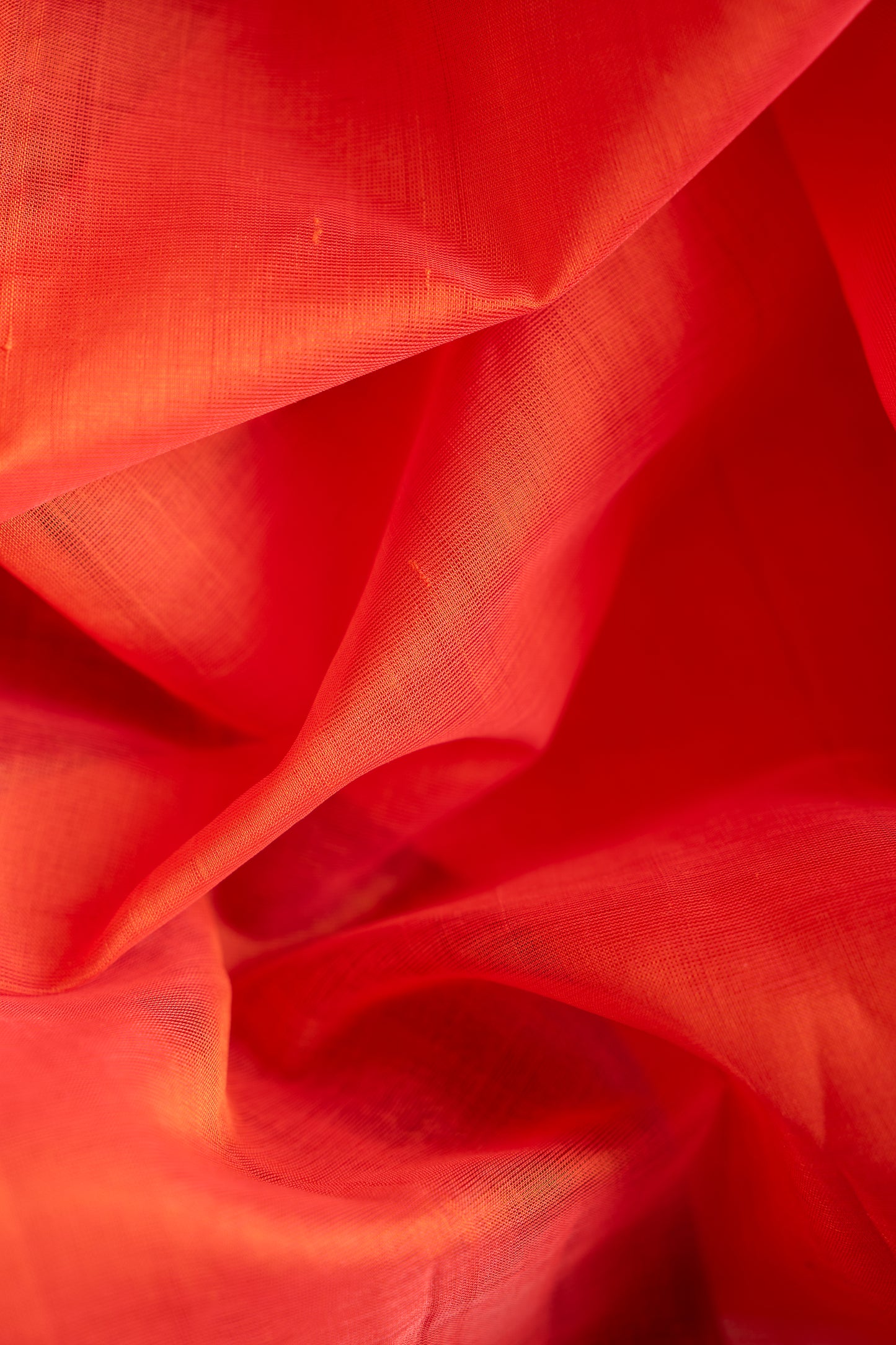 Coral Orange Plain Mangalagiri Silk Cotton with Silver Zari Border Saree