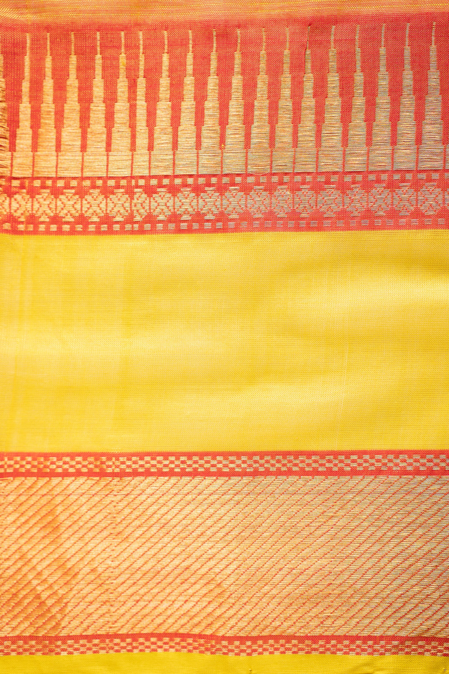 Yellow and Orange Plain Mangalagiri Silk Cotton with Zari Border Saree